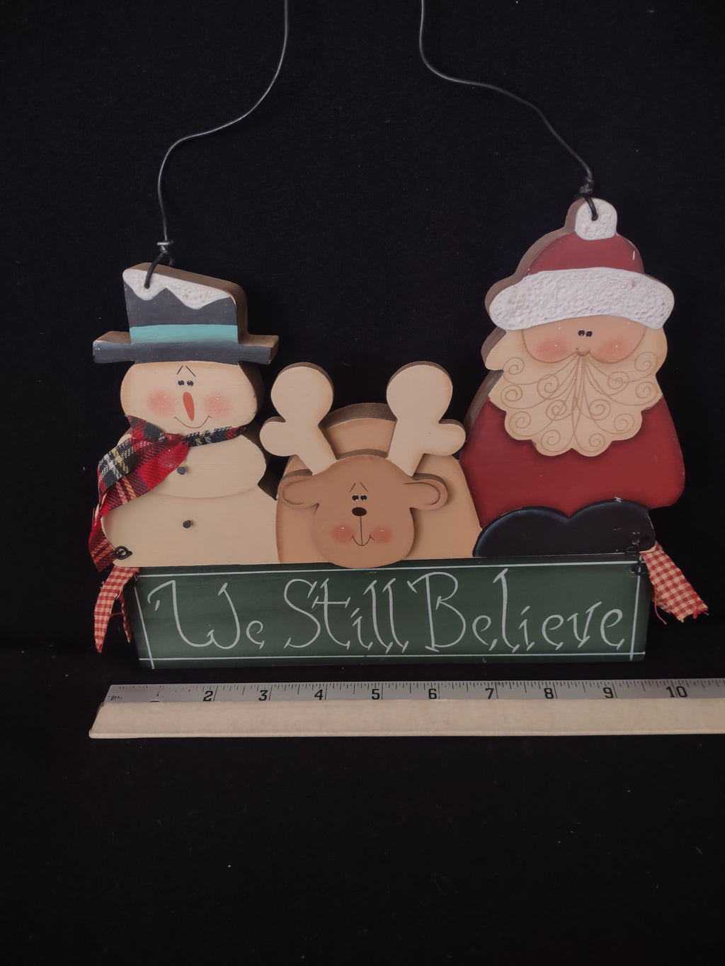 Wooden Christmas Wall Sign Snowman Reindeer Santa We Still Believe (Lot 4563)