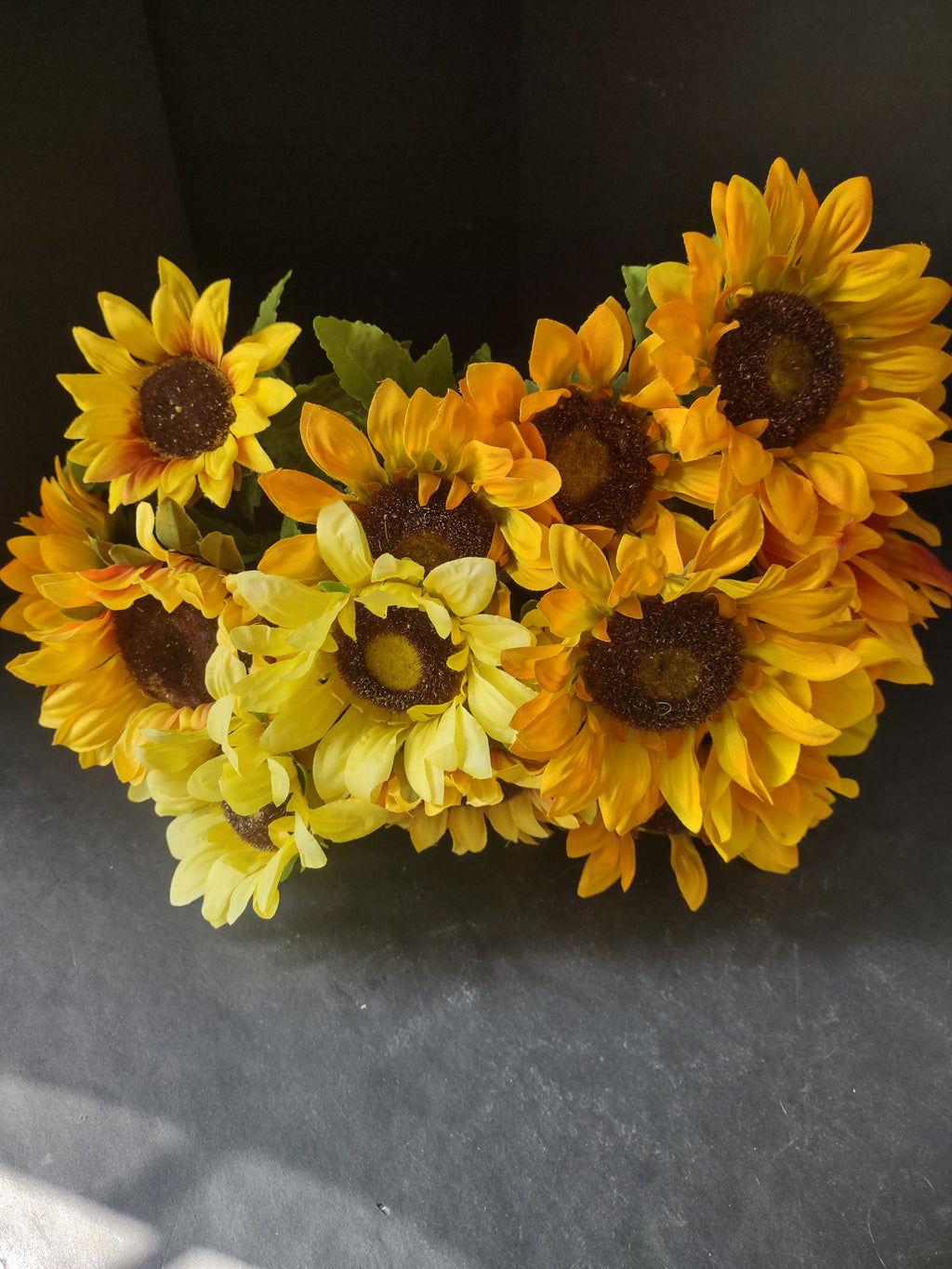 Thanksgiving Fall Vintage Silk Sunflowers Gold Yellow Petals 3 Twigs (Lot 3529)