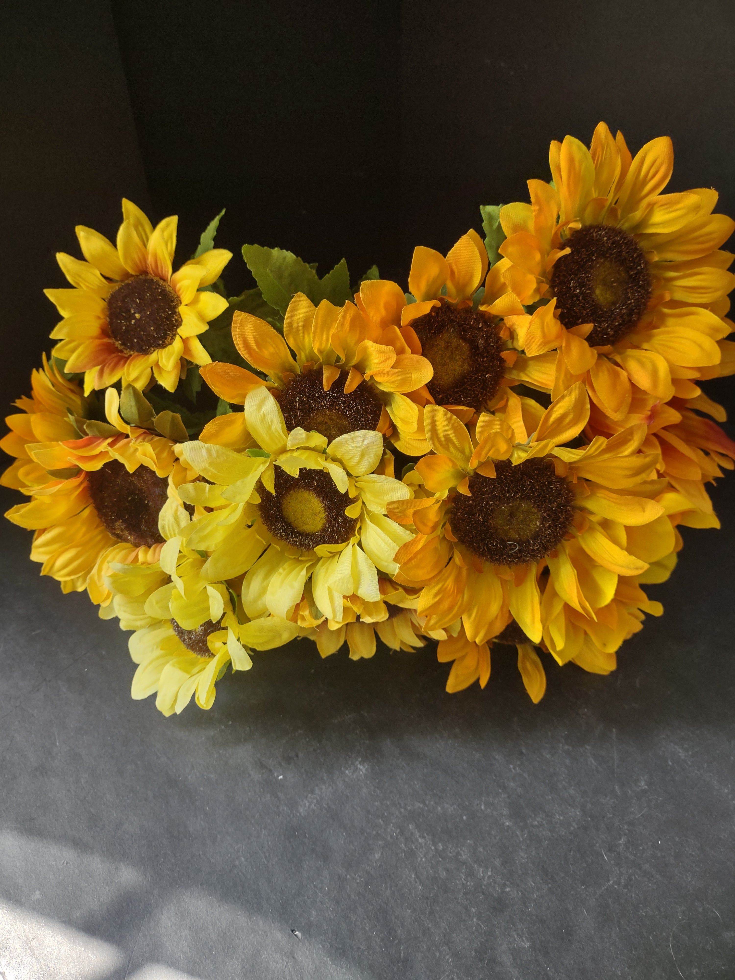 Thanksgiving Fall Vintage Silk Sunflowers Gold Yellow Petals 3 Twigs (Lot 3529)