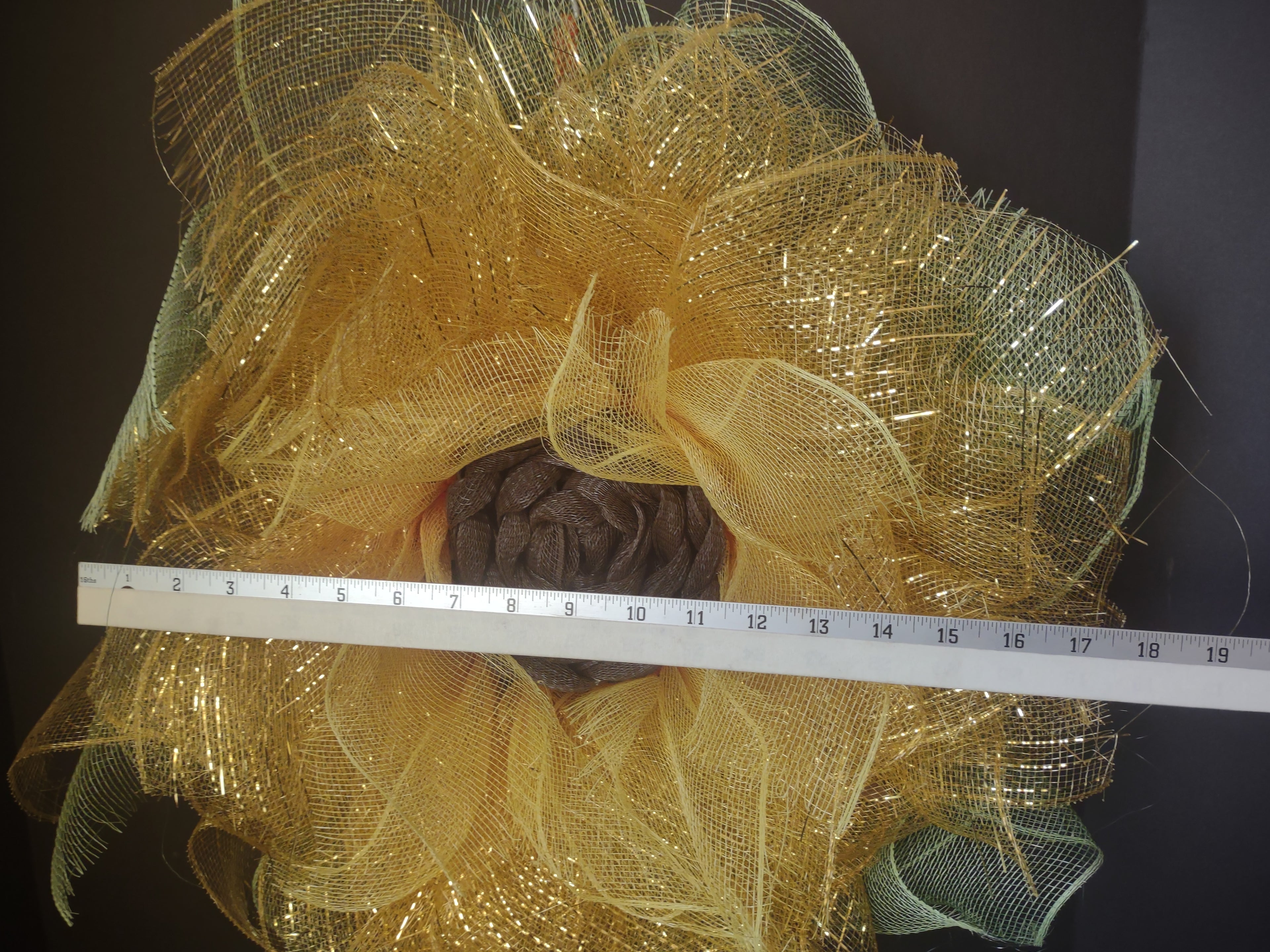 Handmade Spring Summer Sunflower Wreath Mesh Ribbon Yellow 18" (lot 1479)