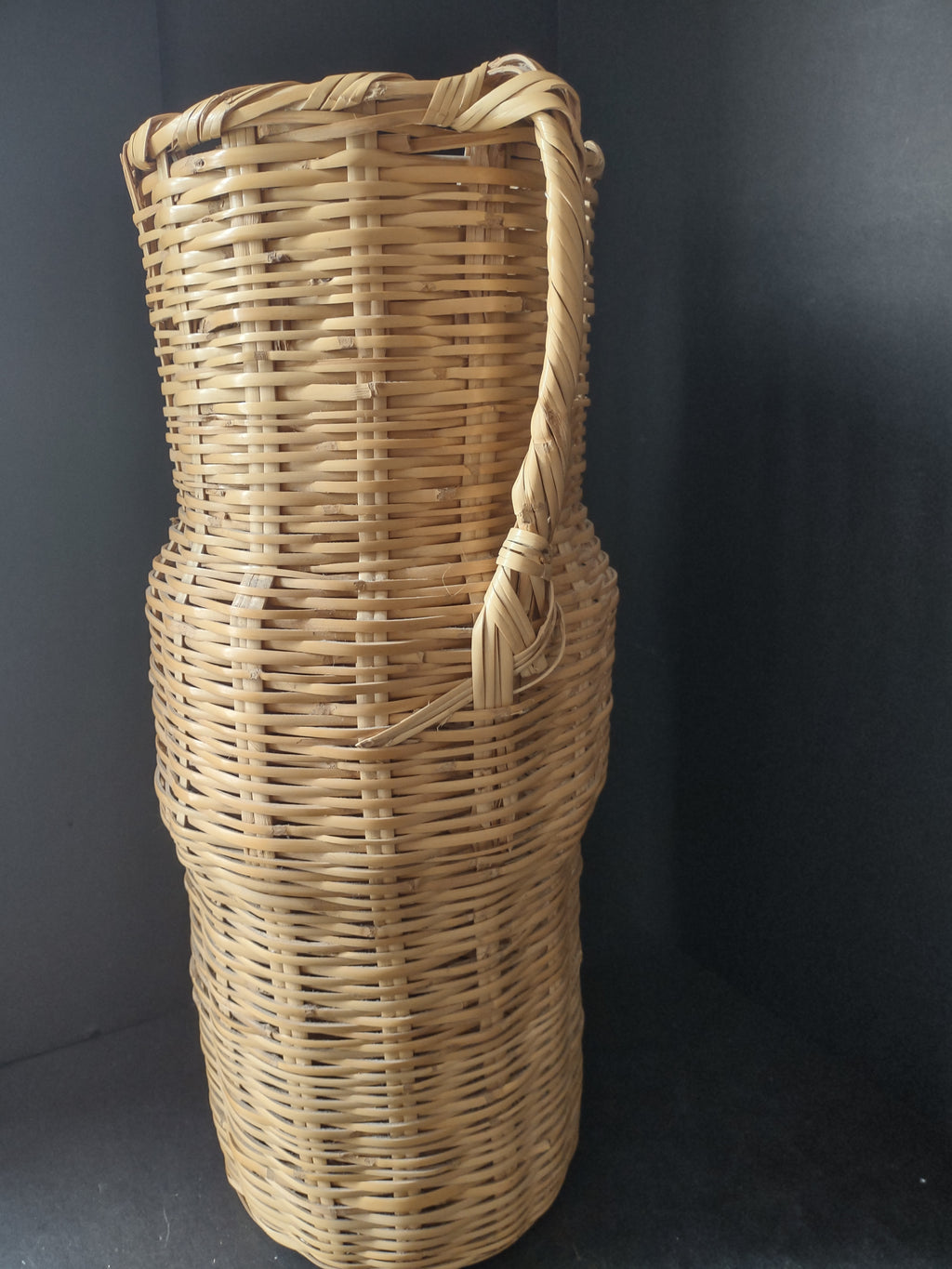 Vintage Wicker Rattan Vase Basket Boho MCM Chic Two Handles Woven 20"(lot 3118)