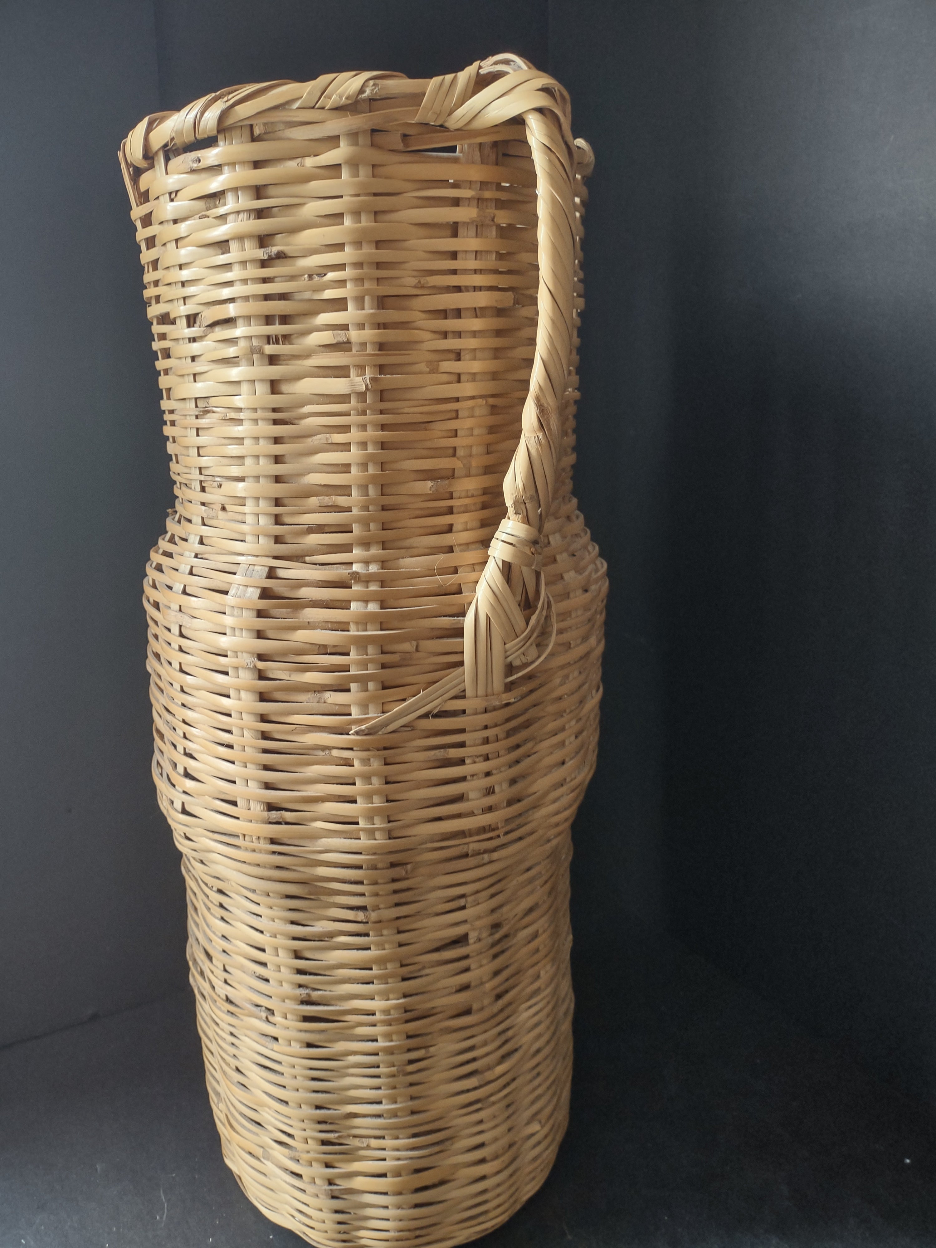 Vintage Wicker Rattan Vase Basket Boho MCM Chic Two Handles Woven 20"(lot 3118)