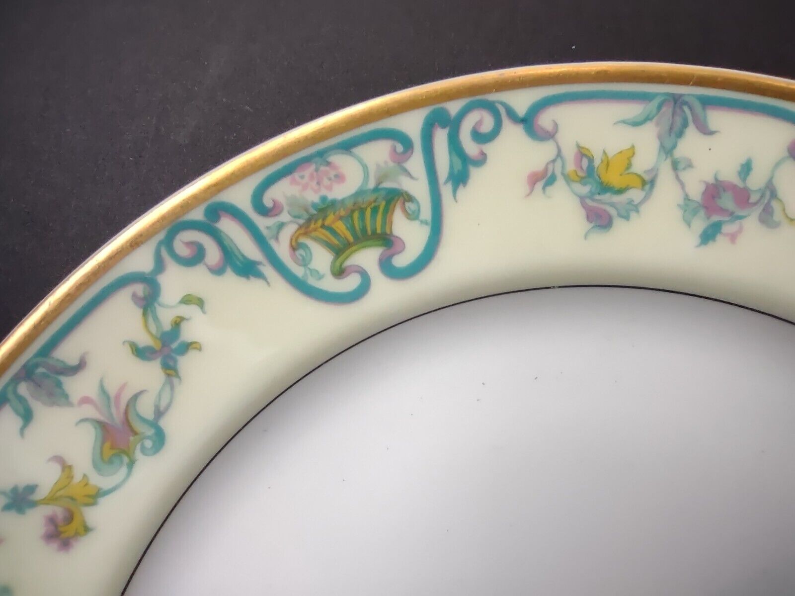 Haviland Limoges Blue Cream Yellow Flower Gold Trim Salad Plate 7-1/2" (lot 727)