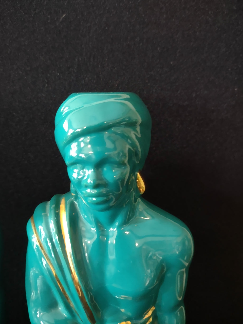 Vintage Ceramic Eastern Style Figurine Man Woman Turquoise Gold Accent (Lot 3737