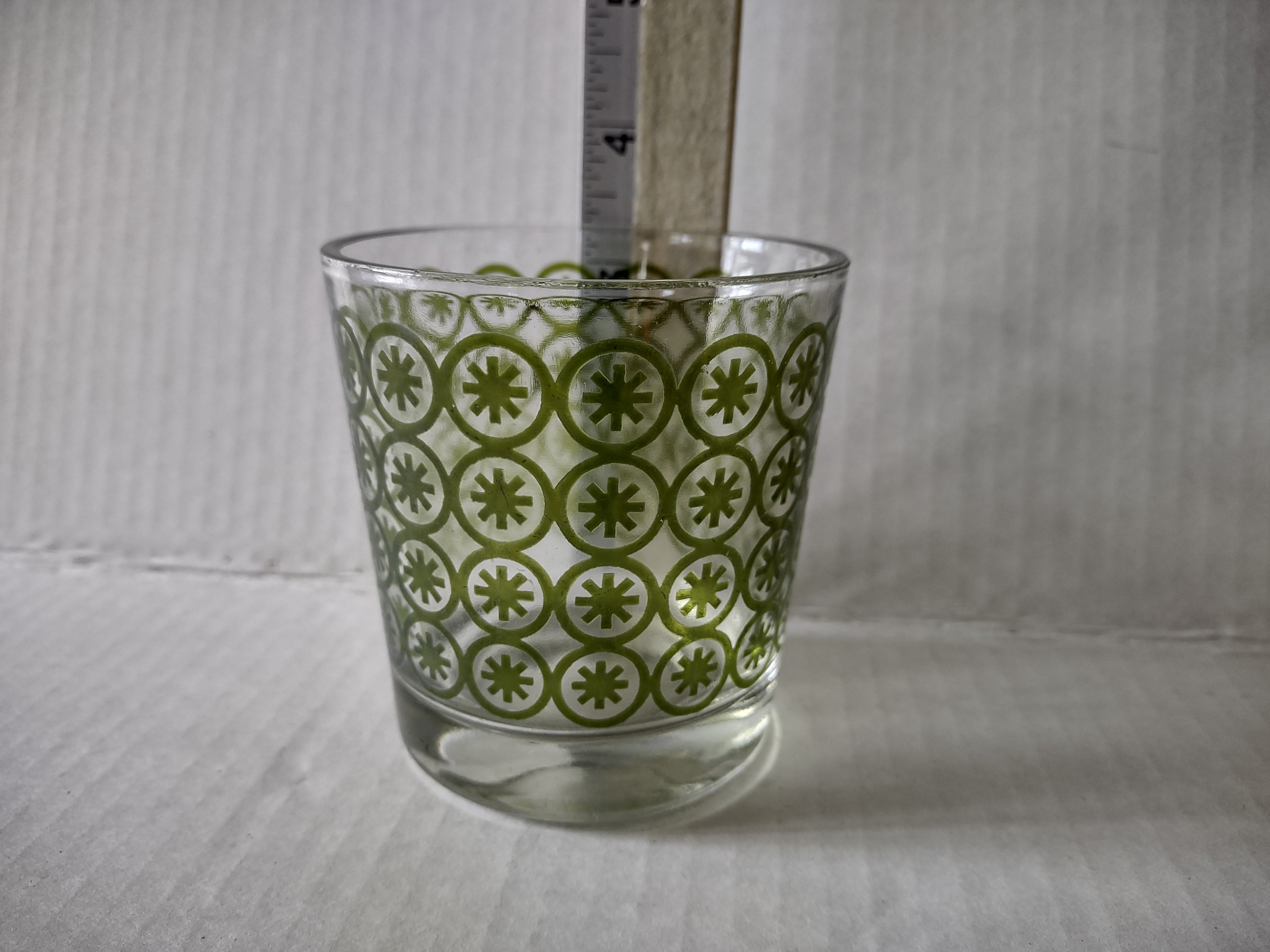 Vintage Retro MCM Atomic Starburst Asterisk Green Drinking Glass x 2 (lot 5166)
