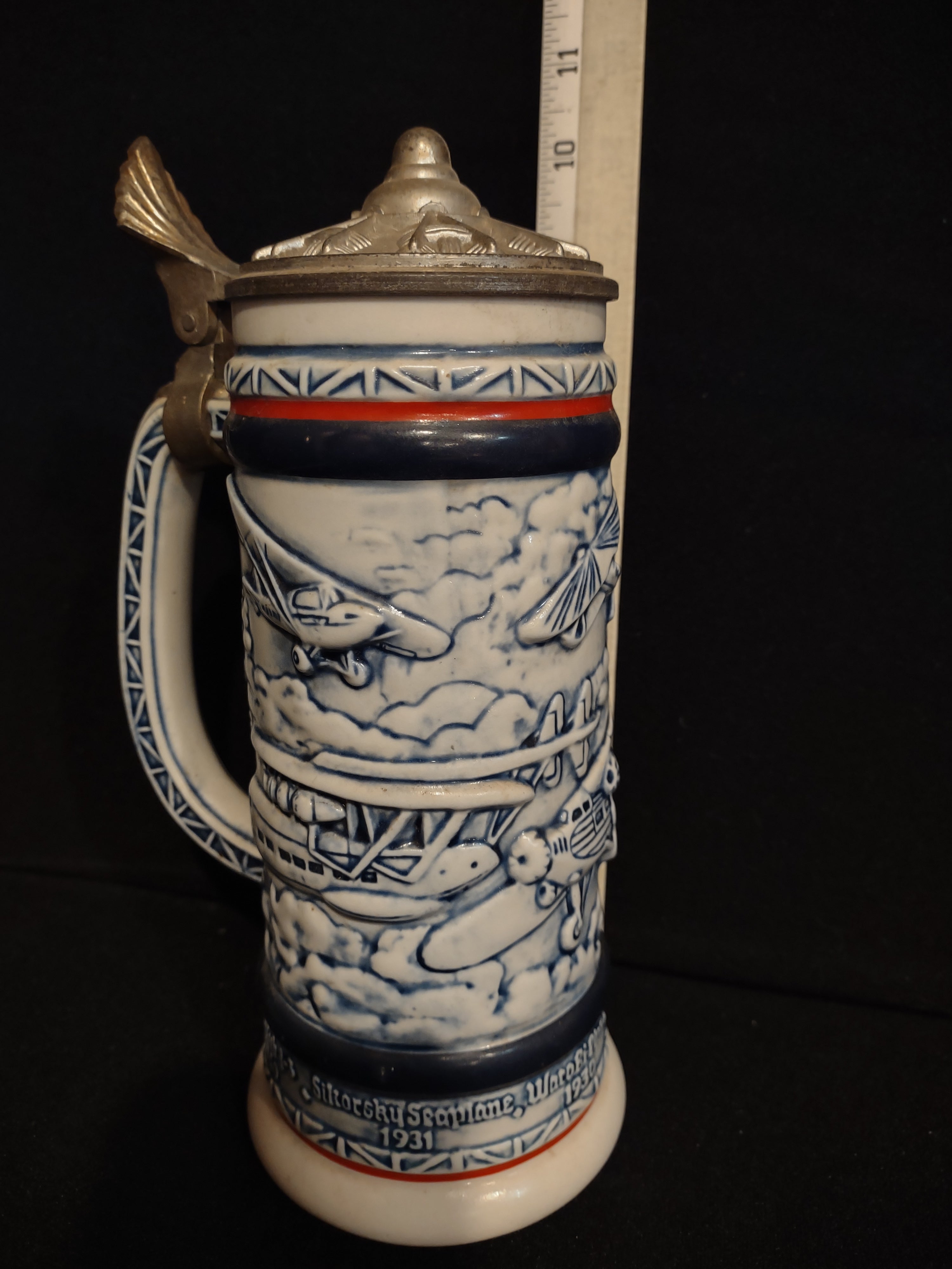Vintage Collectible Set 2 Tankard Beer Stein Avon Train Airplane (lot 2536j)