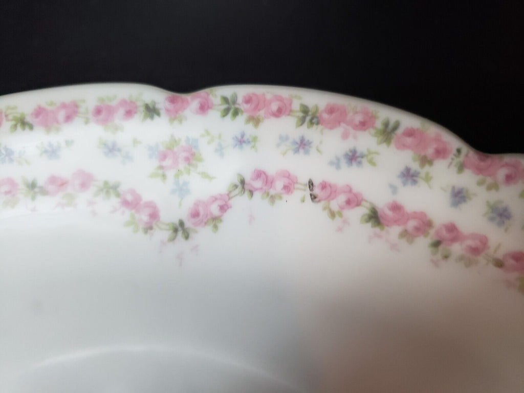 JP France Gravy Boat Gold Trim Double Rose Garland Blue Pink Flower (lot 646)