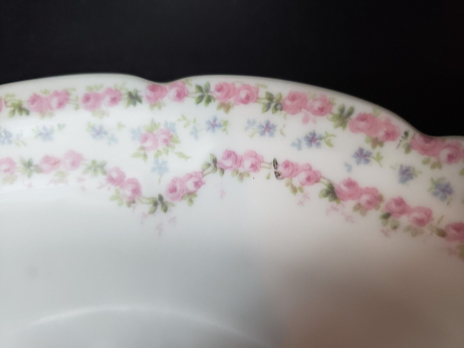 JP France Gravy Boat Gold Trim Double Rose Garland Blue Pink Flower (lot 646)