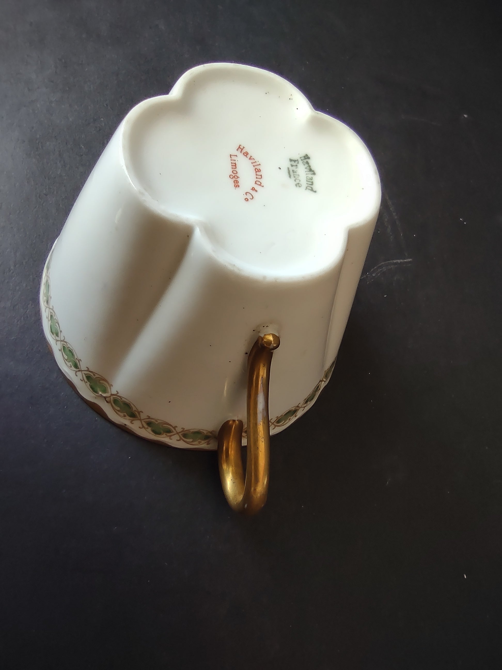 Haviland France Limoges Shamrock Cup ONLY White Green Gold (lot 1111)