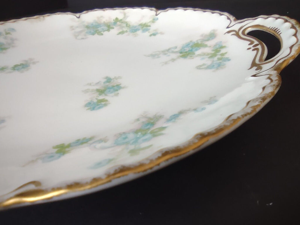 Vintage Haviland Limoges France Cake Serving Plate Blue Rose Gold Trim (lot 503)