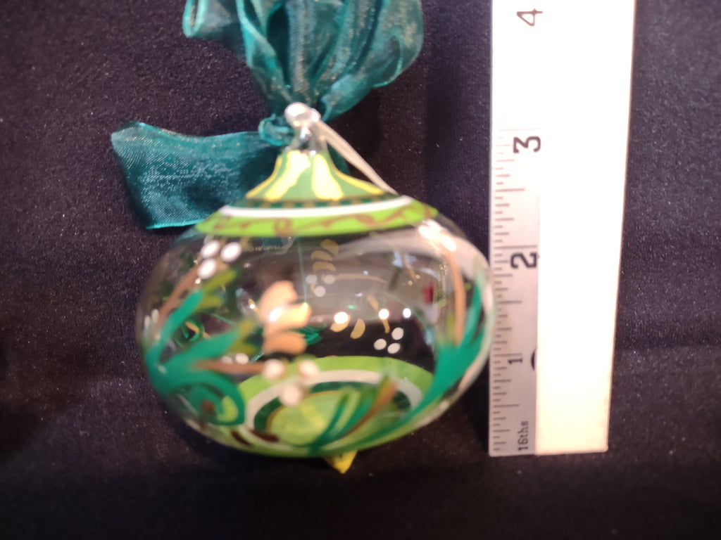 Set of 2 Hand Painted Gems Ornaments Christmas Lenox Green Purple (lot 1634)