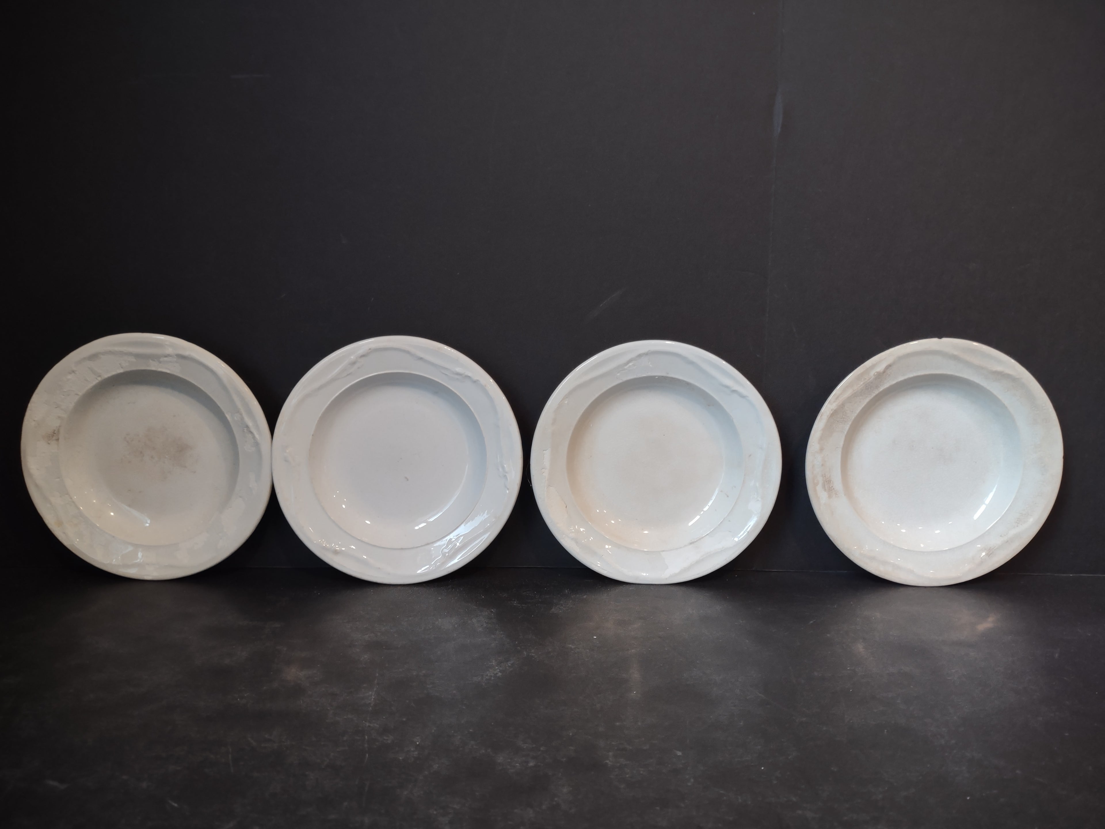 Vintage Ironstone Heavy Crazing Primitive Farmhouse Small Plate x 4 (lot 5346)