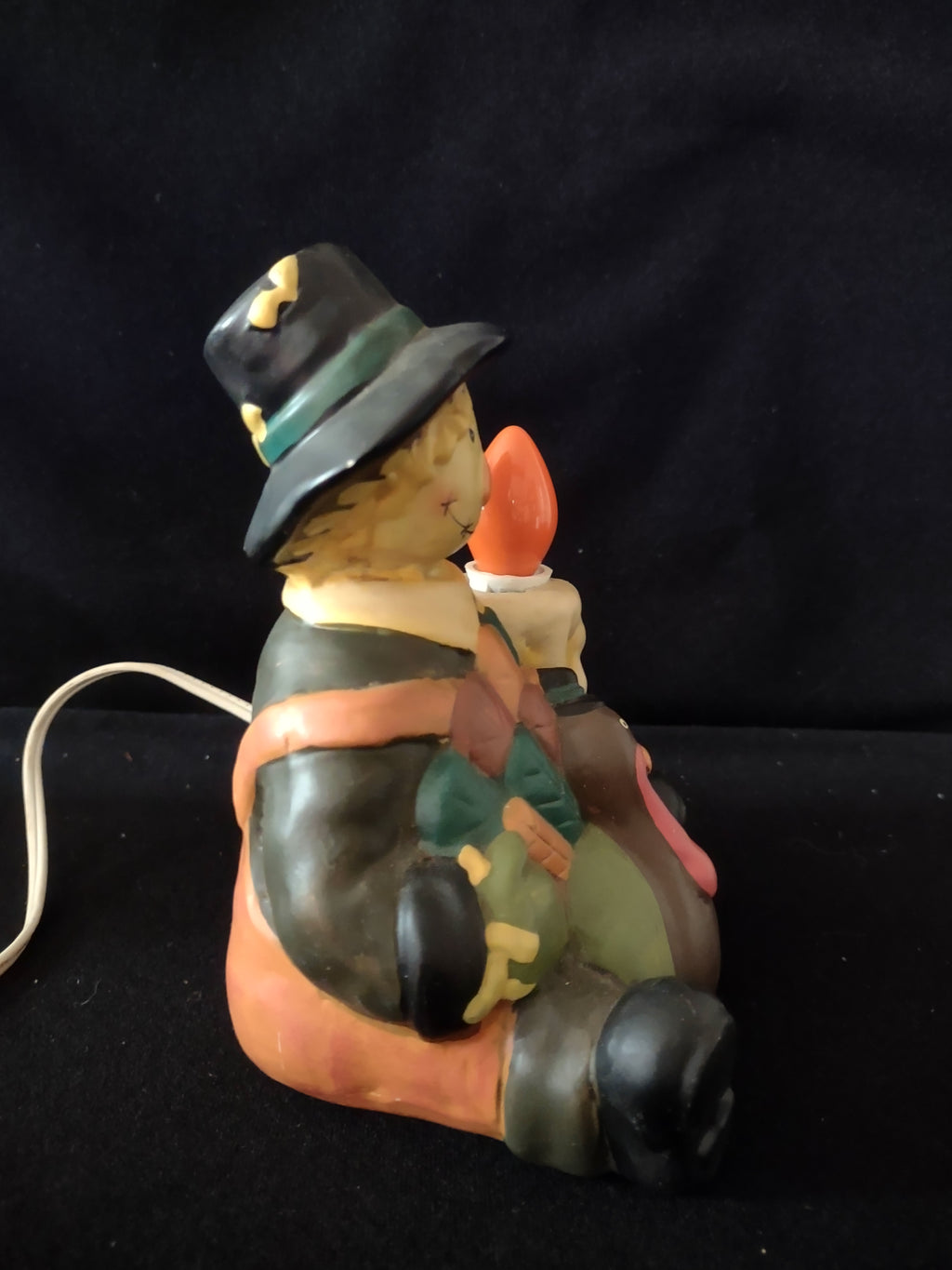 Thanksgiving Lighted Ceramic 6" Seated Scarecrow With Turkey (Lot 3147)