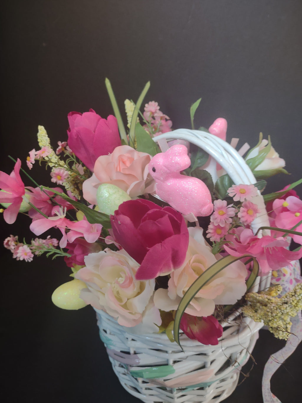 Handmade Easter Flower Bunny Basket 12" (lot 1477)