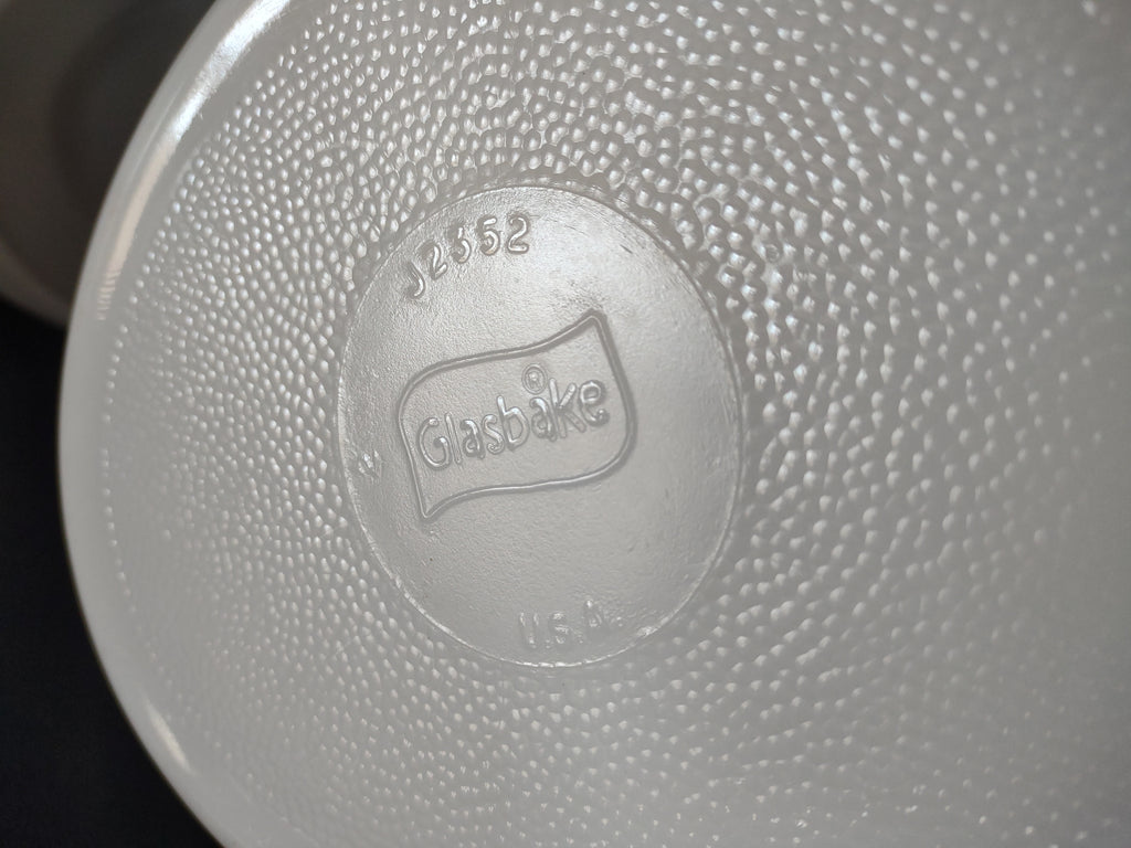 Vintage Glasbake Oval Divided Milk Glass Casserole Green Daisy (lot 5280)