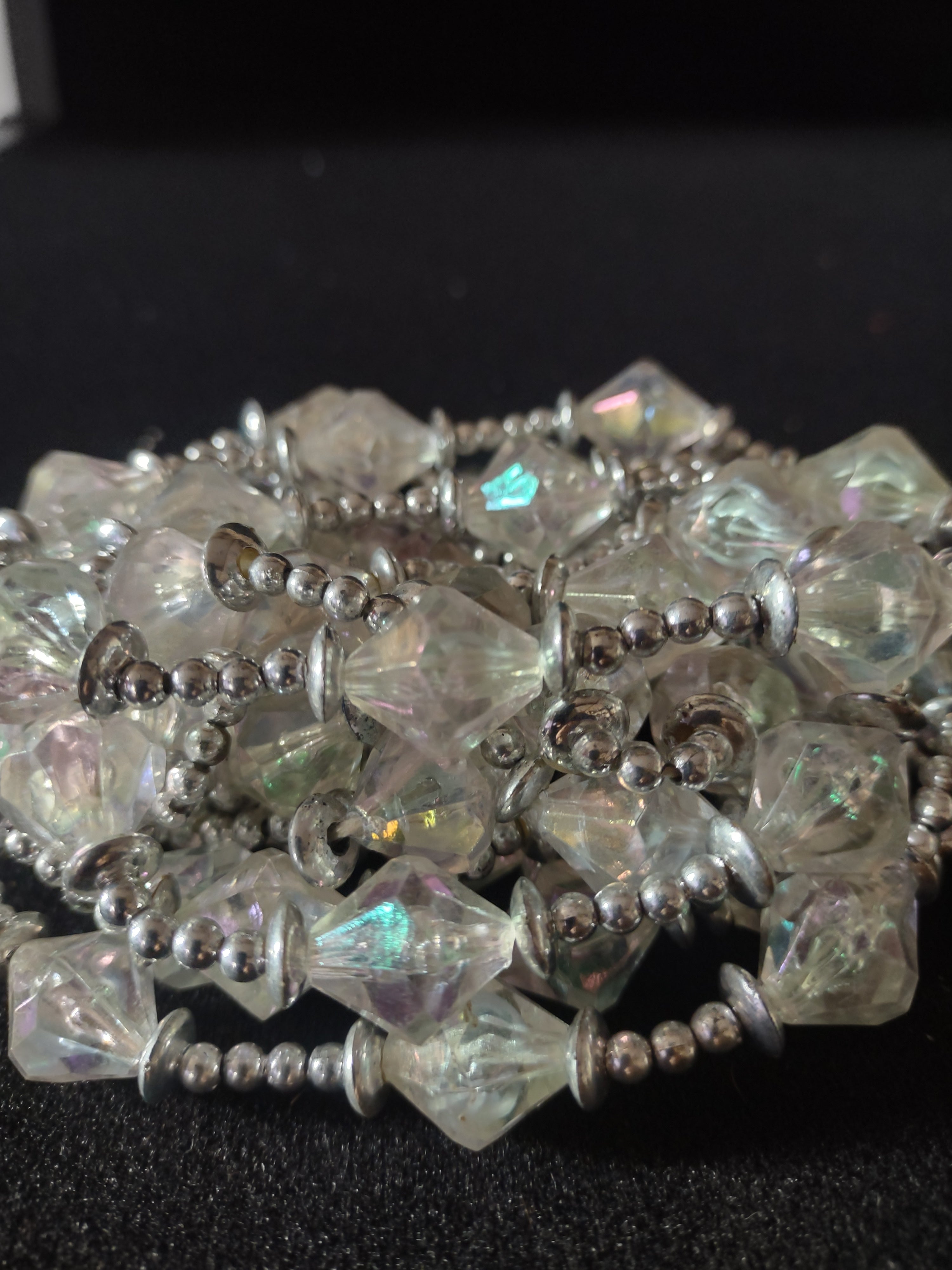 Vintage Christmas Garland Silver White Plastic 2 Strands 35 and 57"(Lot4665)