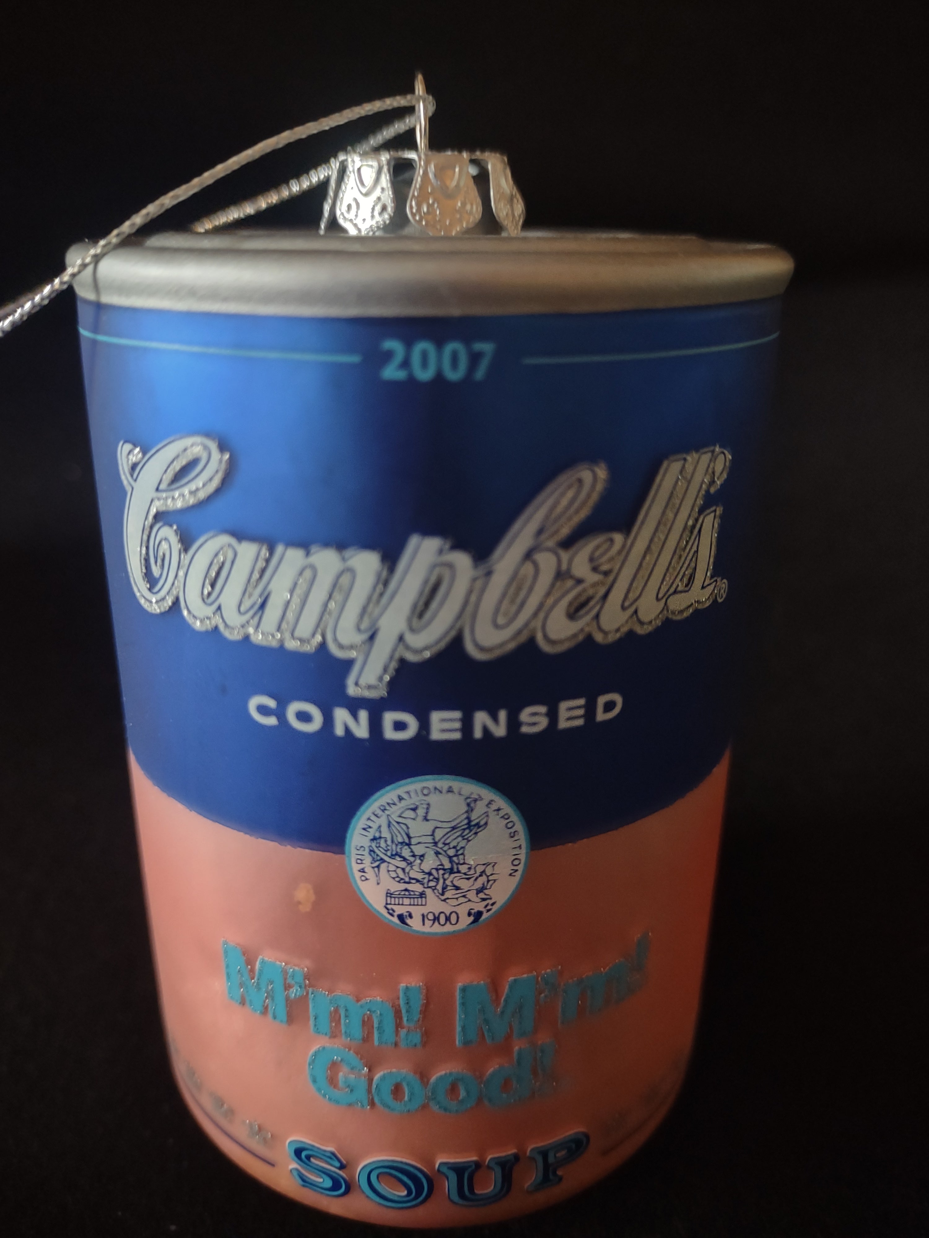 Vintage 2007 Groovy Campbells Soup Can Christmas Ornament Pink Blue (Lot 4687)