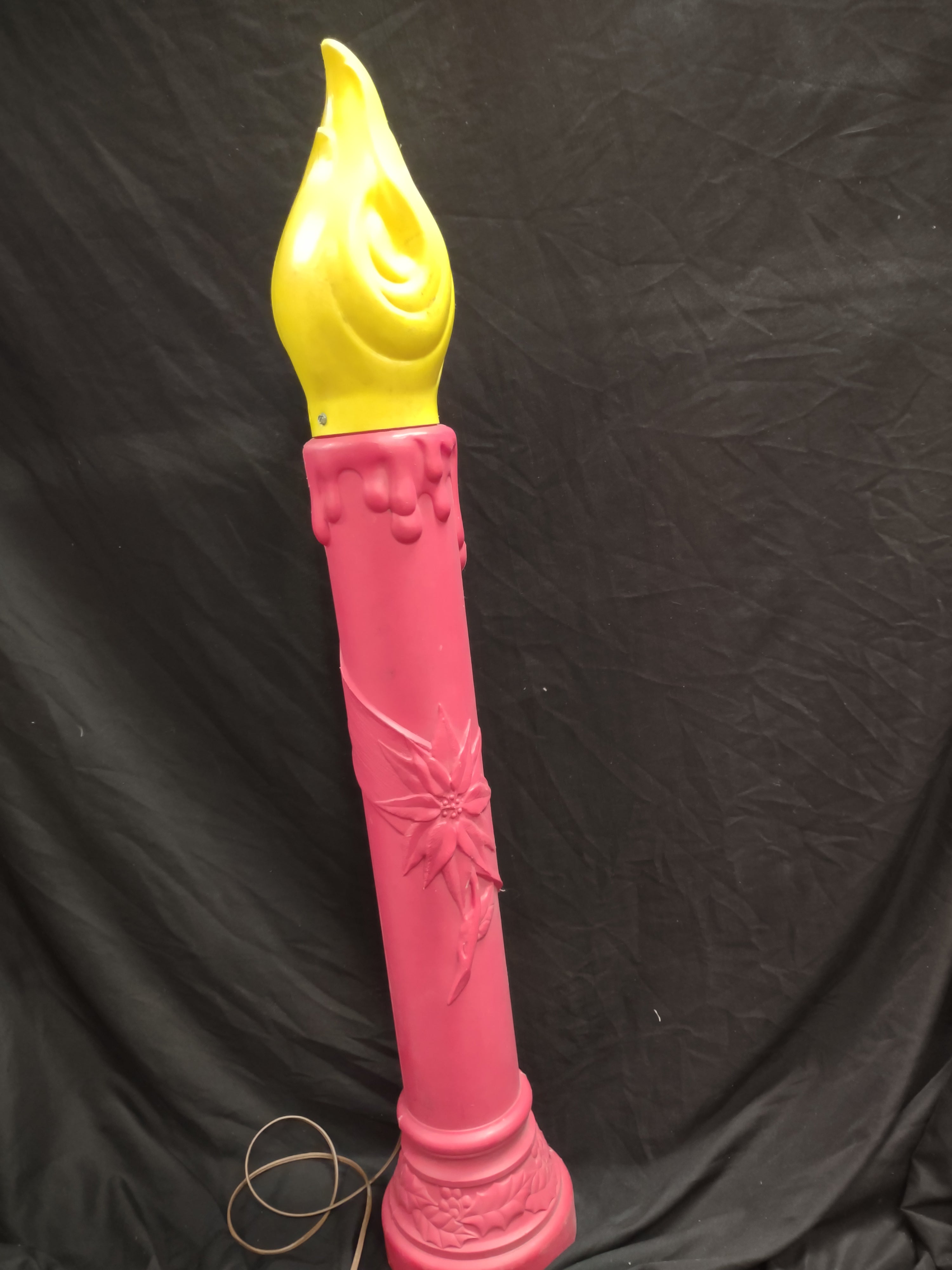 Vintage Christmas Blow Mold Candle Poinsettia Light Up 40" (lot 2322)