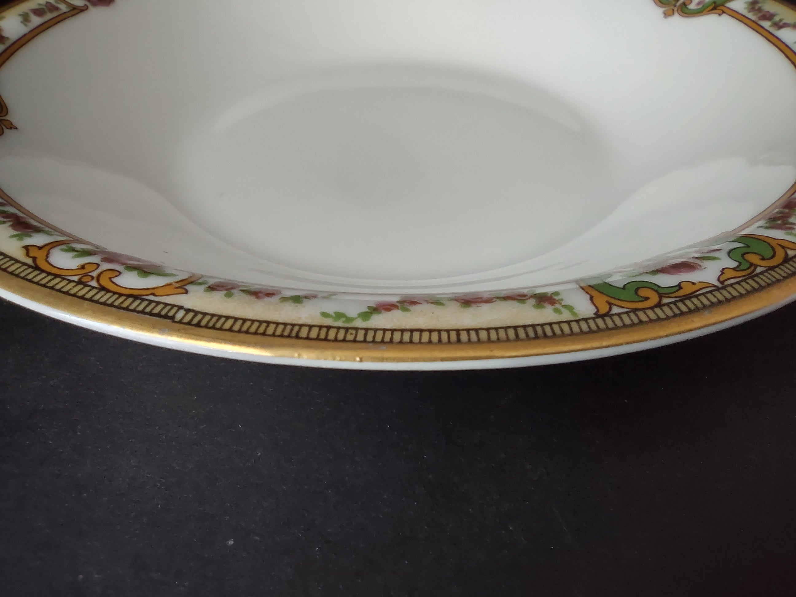Haviland Limoges Cream Soup Plate 7-12" Gold Trim Rose French Chic (lot 990)