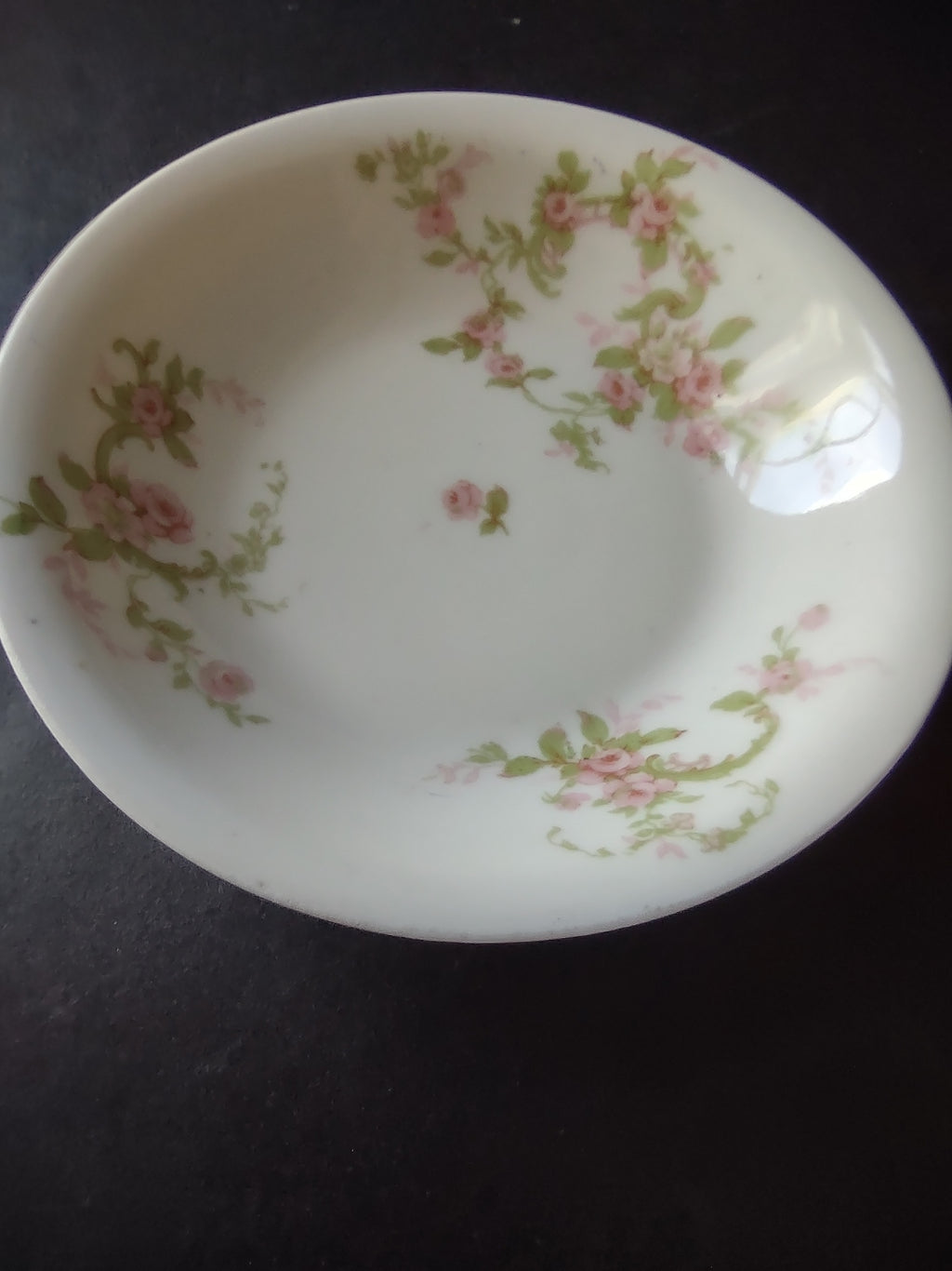 Haviland Limoges 6 x Small Bowl 5" Cranberry Pink Rose Green Ribbon (lot 892)