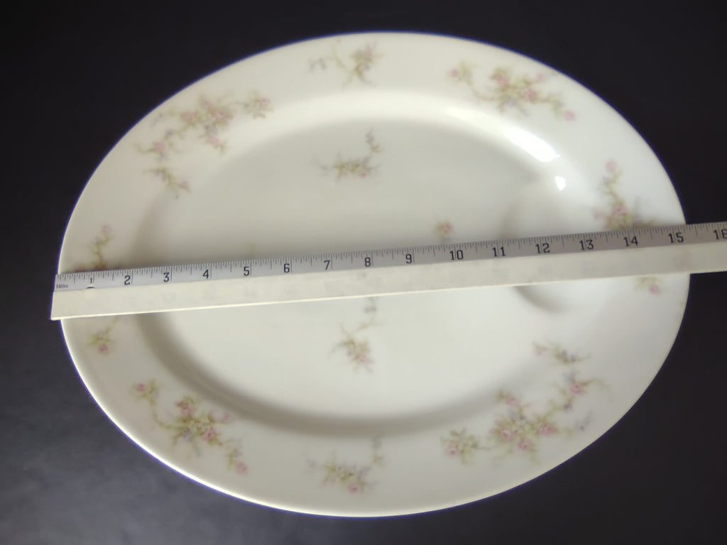Haviland Limoges Serving Platter 15" Rose White Purple Flower Moss (lot 895)