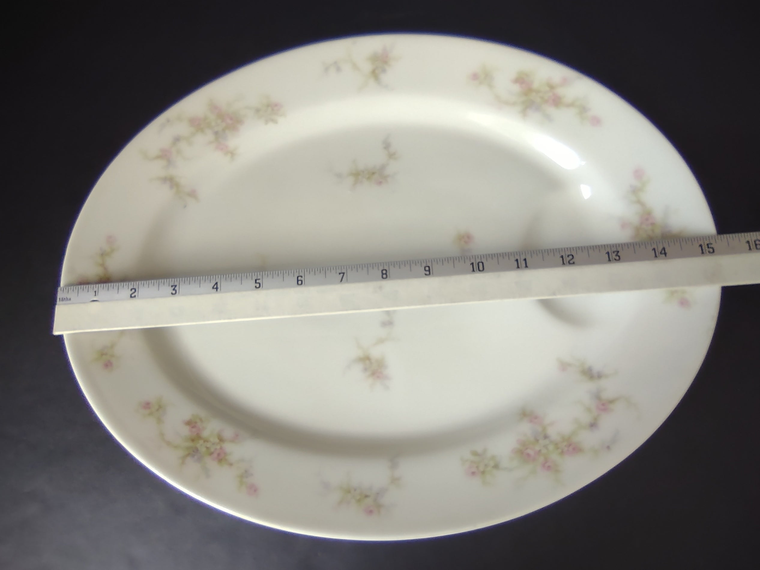 Haviland Limoges Serving Platter 15" Rose White Purple Flower Moss (lot 895)