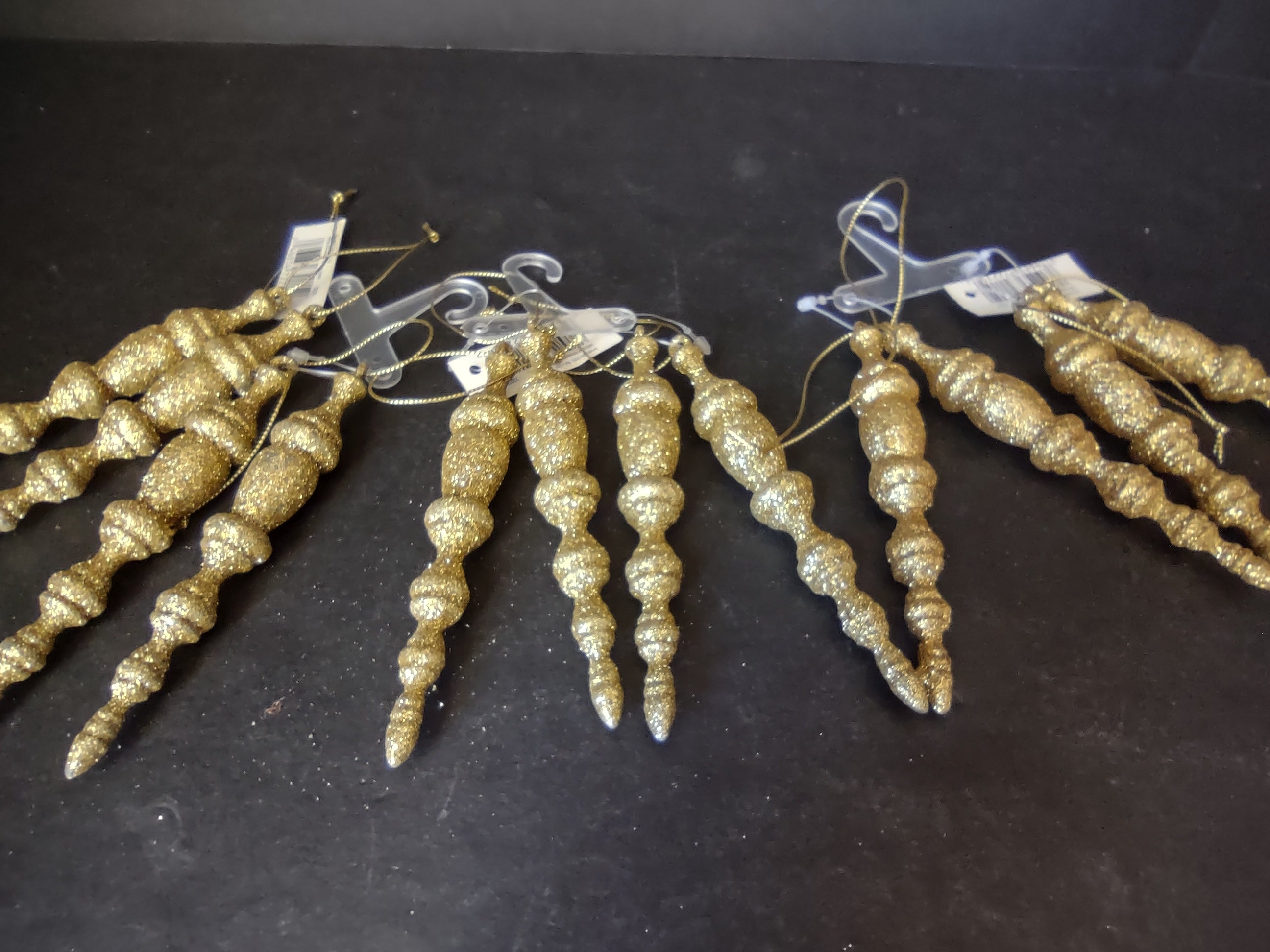 Set of 12 Christmas Ornaments Icicles Golden Sparkly (lot 1750 )