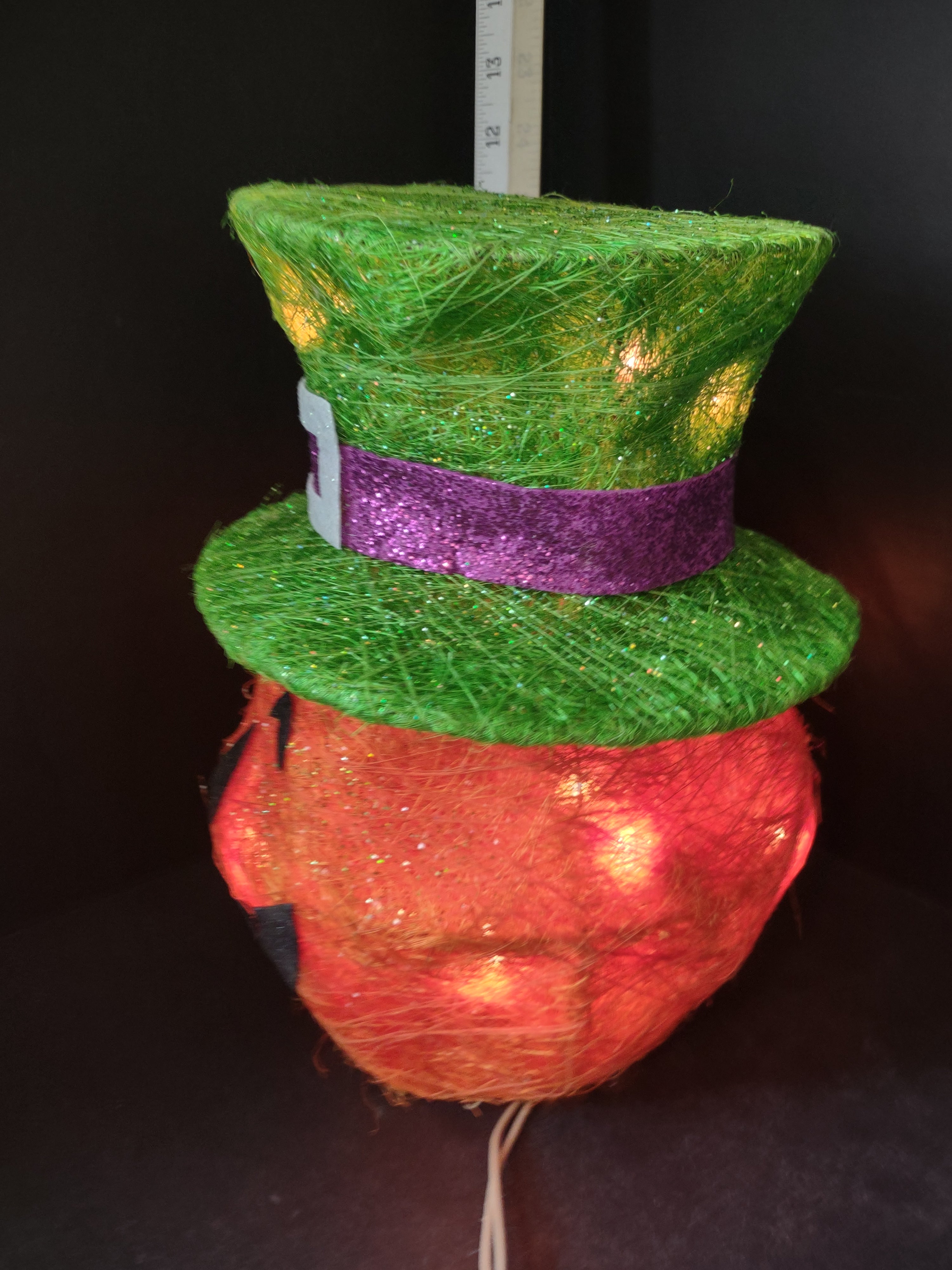 Halloween Pumpkin Green Hat Light Up Jack-O-Lantern (lot 2968j)