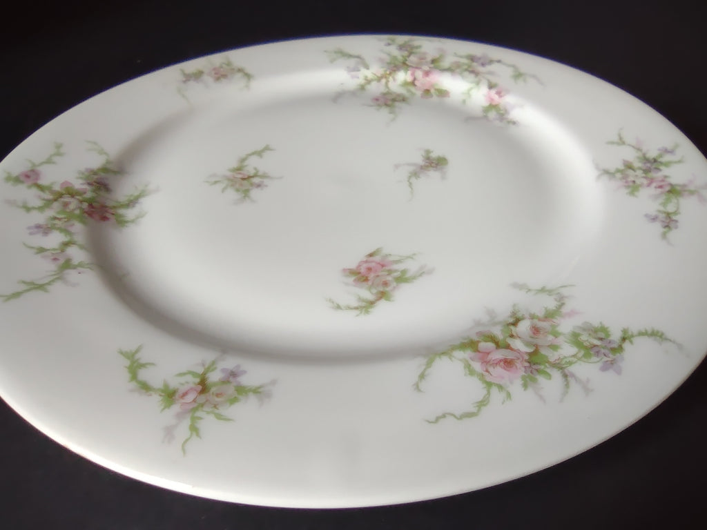 Haviland Limoges Dinner Plate 9-3/4" Pink White Cabbage Rose Moss (lot 909)