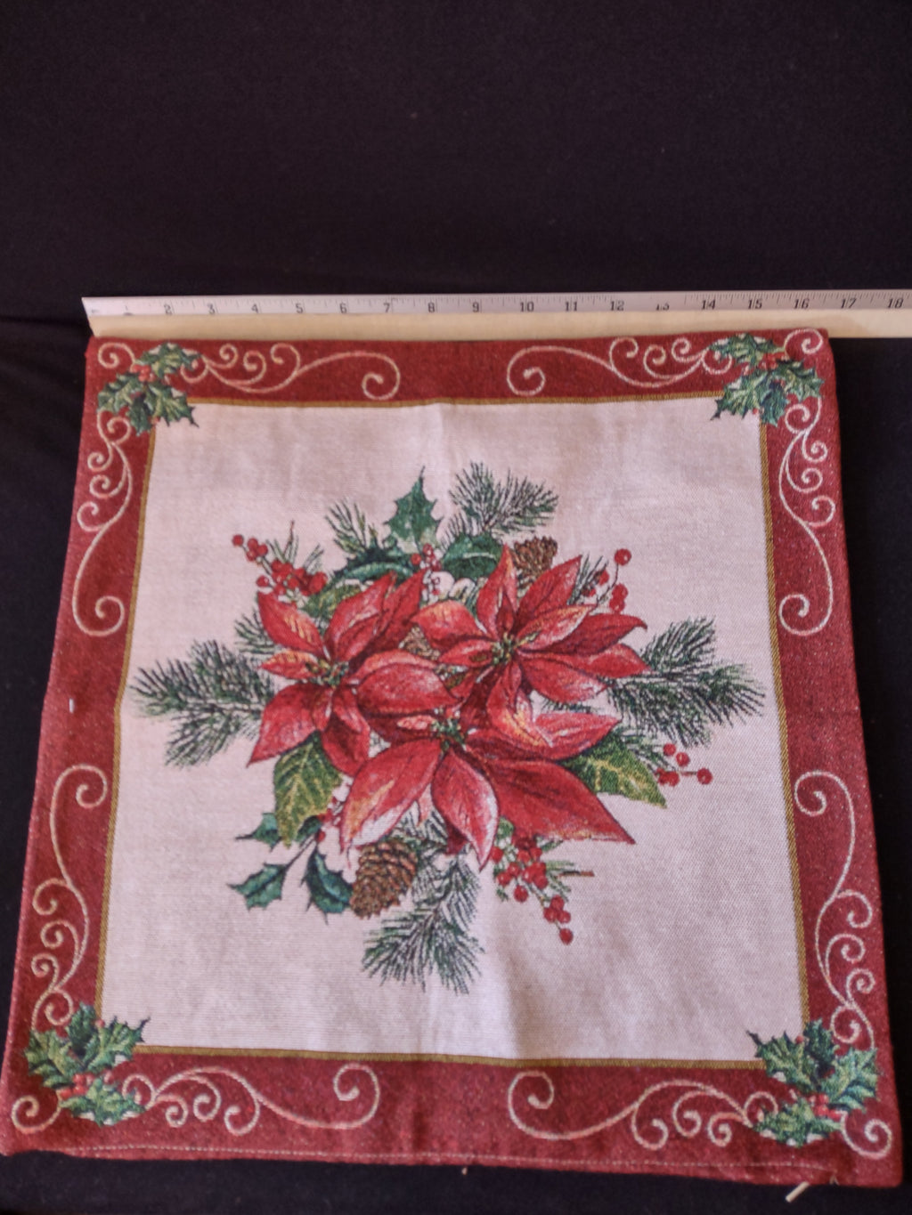 Tapestry 17" Zipper Christmas Pillow Cover set of 2 Cardinal Poinsettia (Lot4815