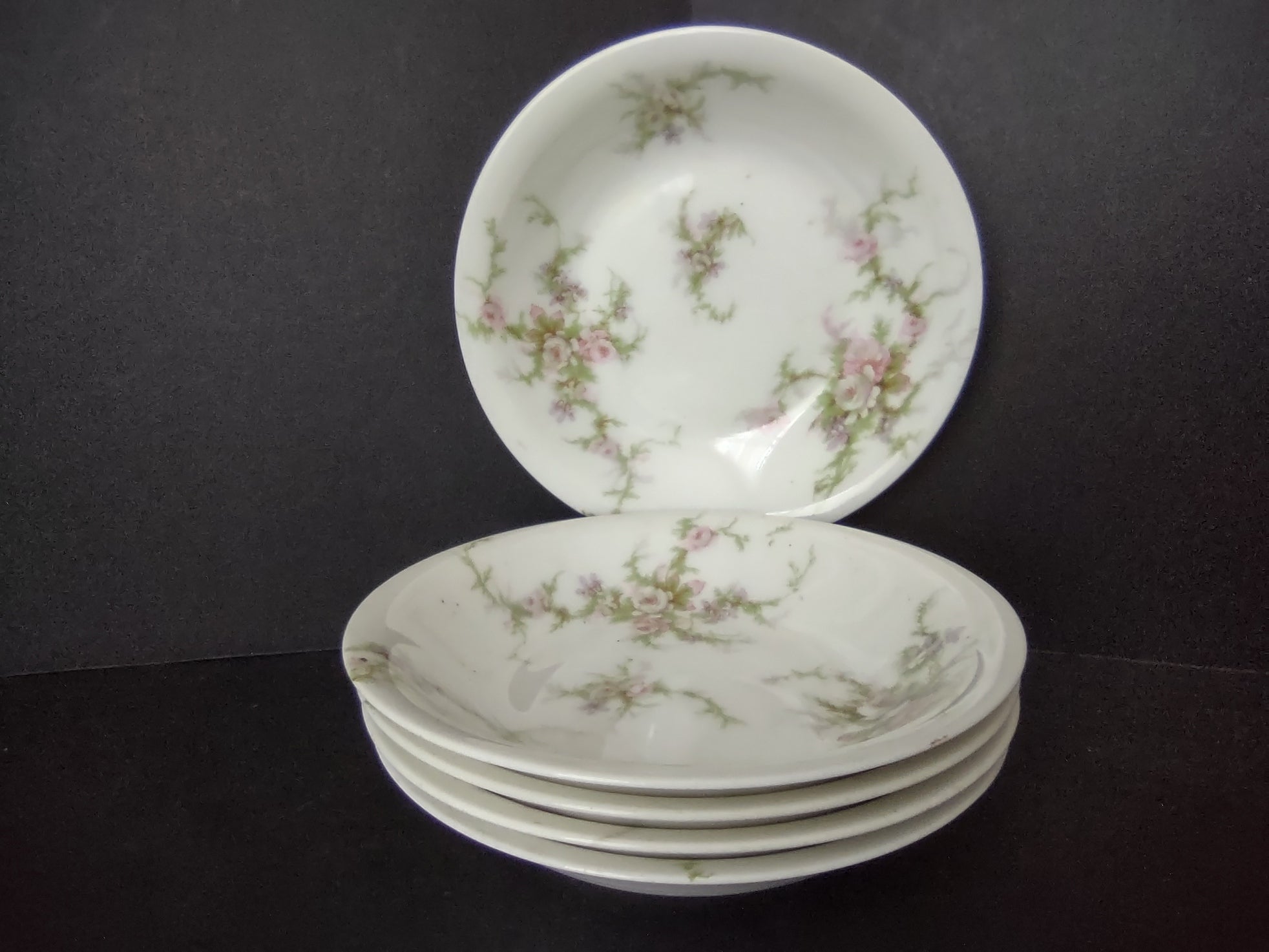Haviland Limoges 5 x Small Bowl 5" Pink White Cabbage Rose Moss (lot 908)