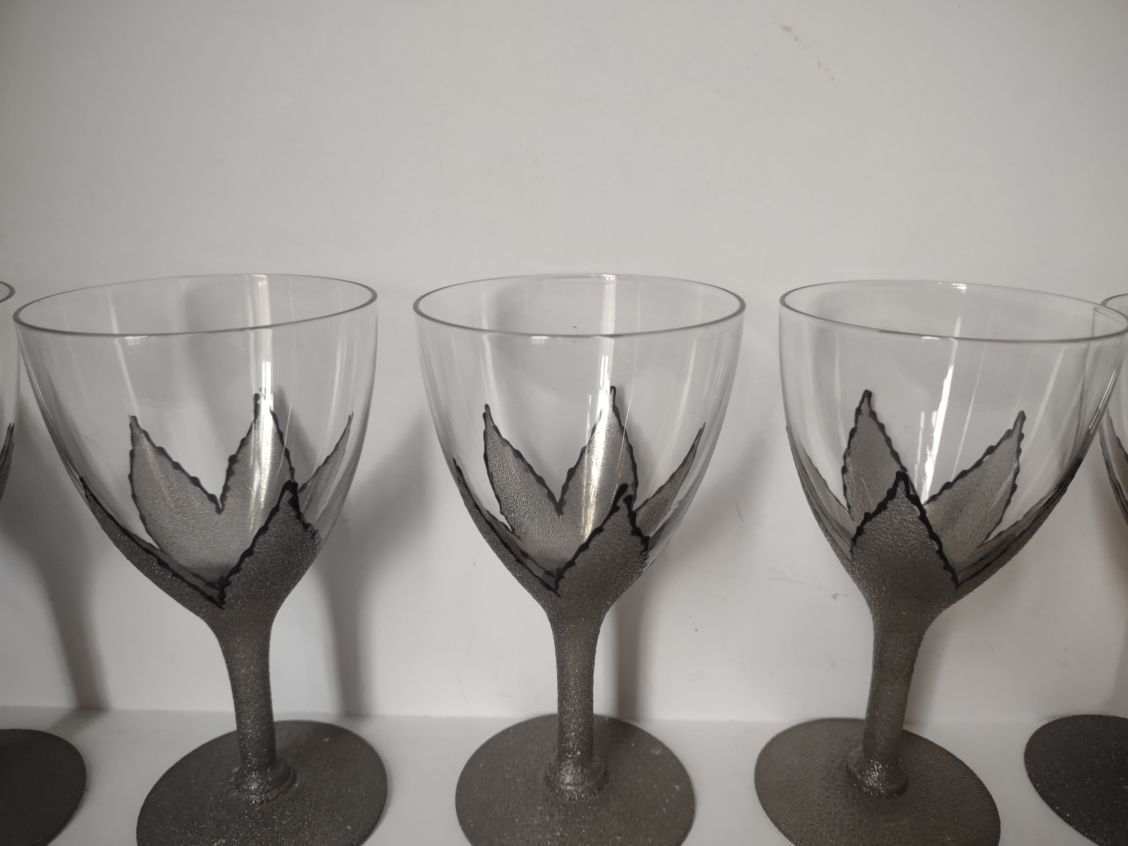 Set of 5 SMALL Vine Glass Black Grey Flower Vintage MCM (lot 2748)