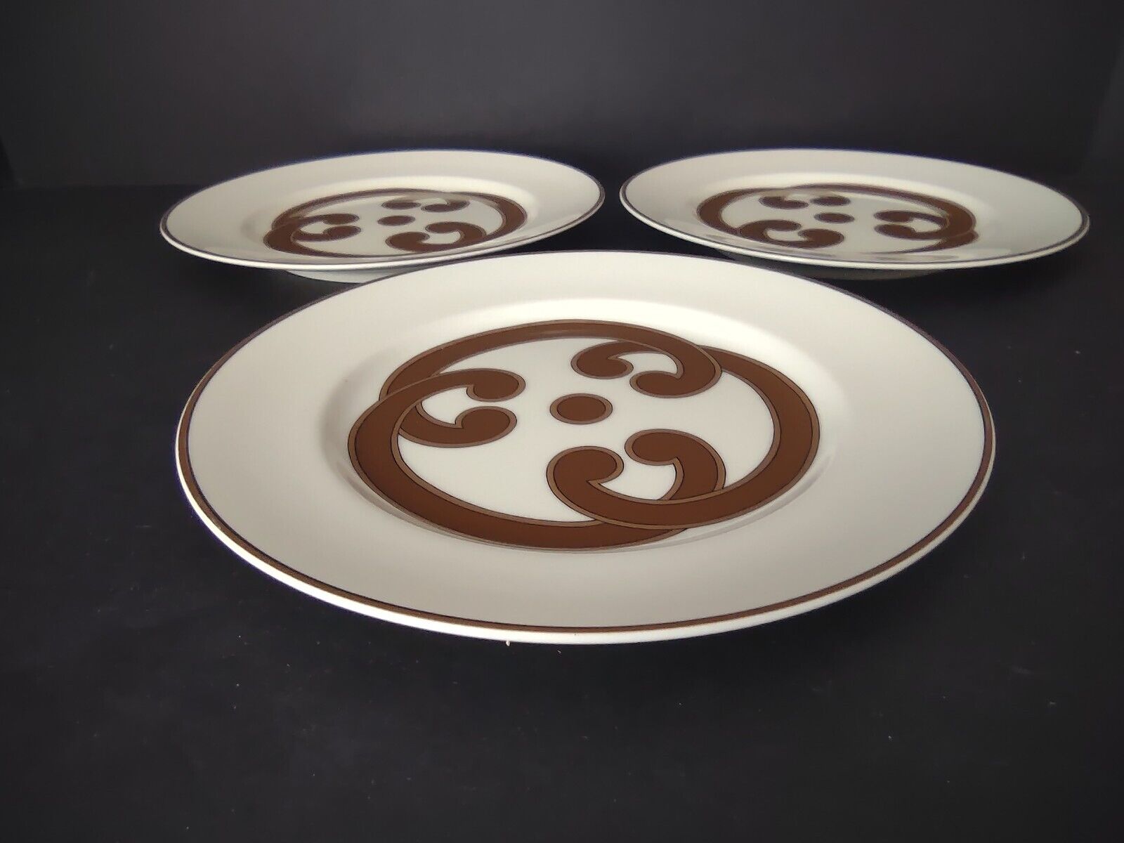 VIntage Rare Fitz and Floyd 3 x Charade Dessert Plate Brown Cream Gold (lot 535)