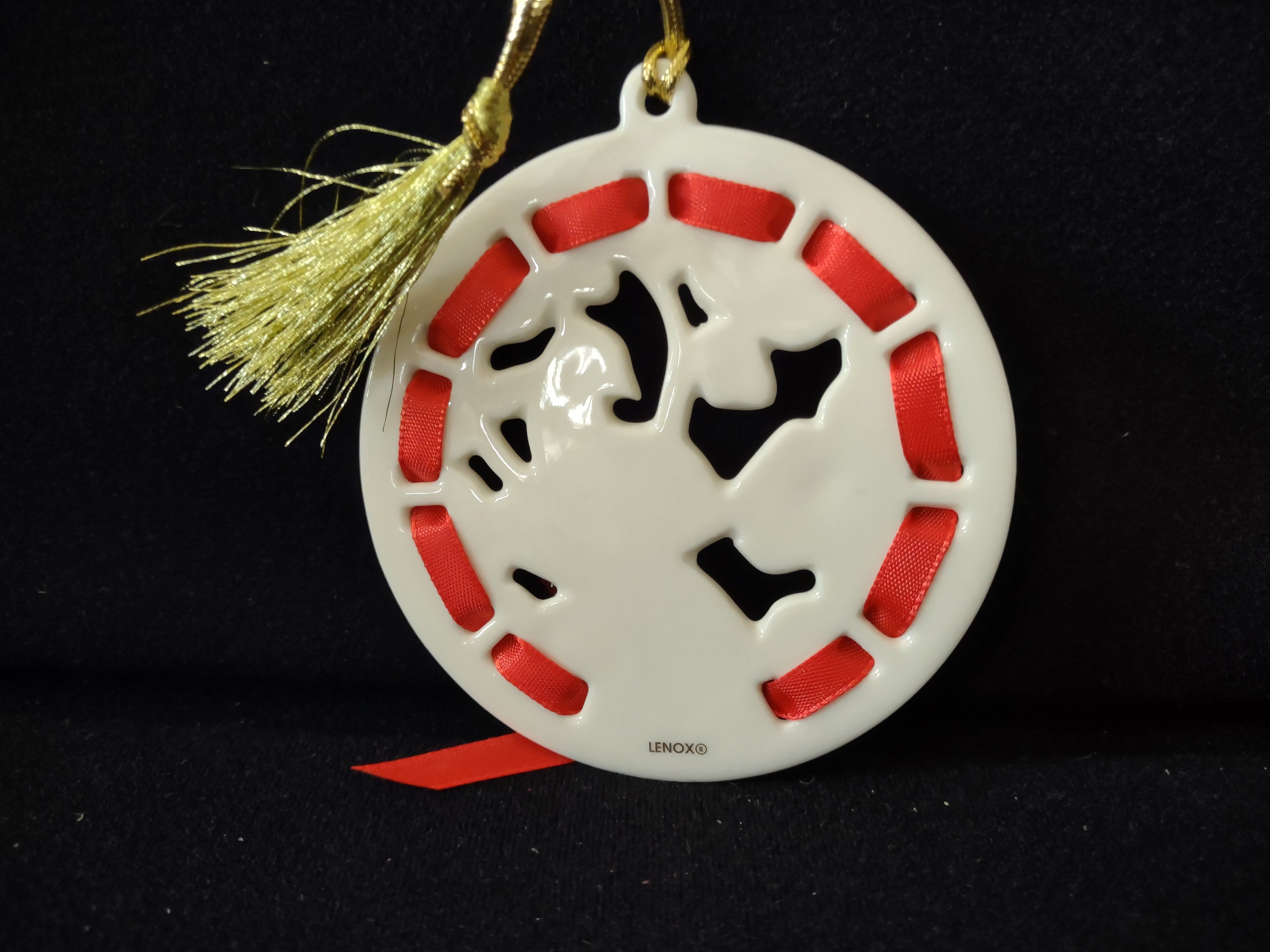 Vintage Lenox Porcelain Partridge Christmas Ornament Red Ribbon Gold [4880]