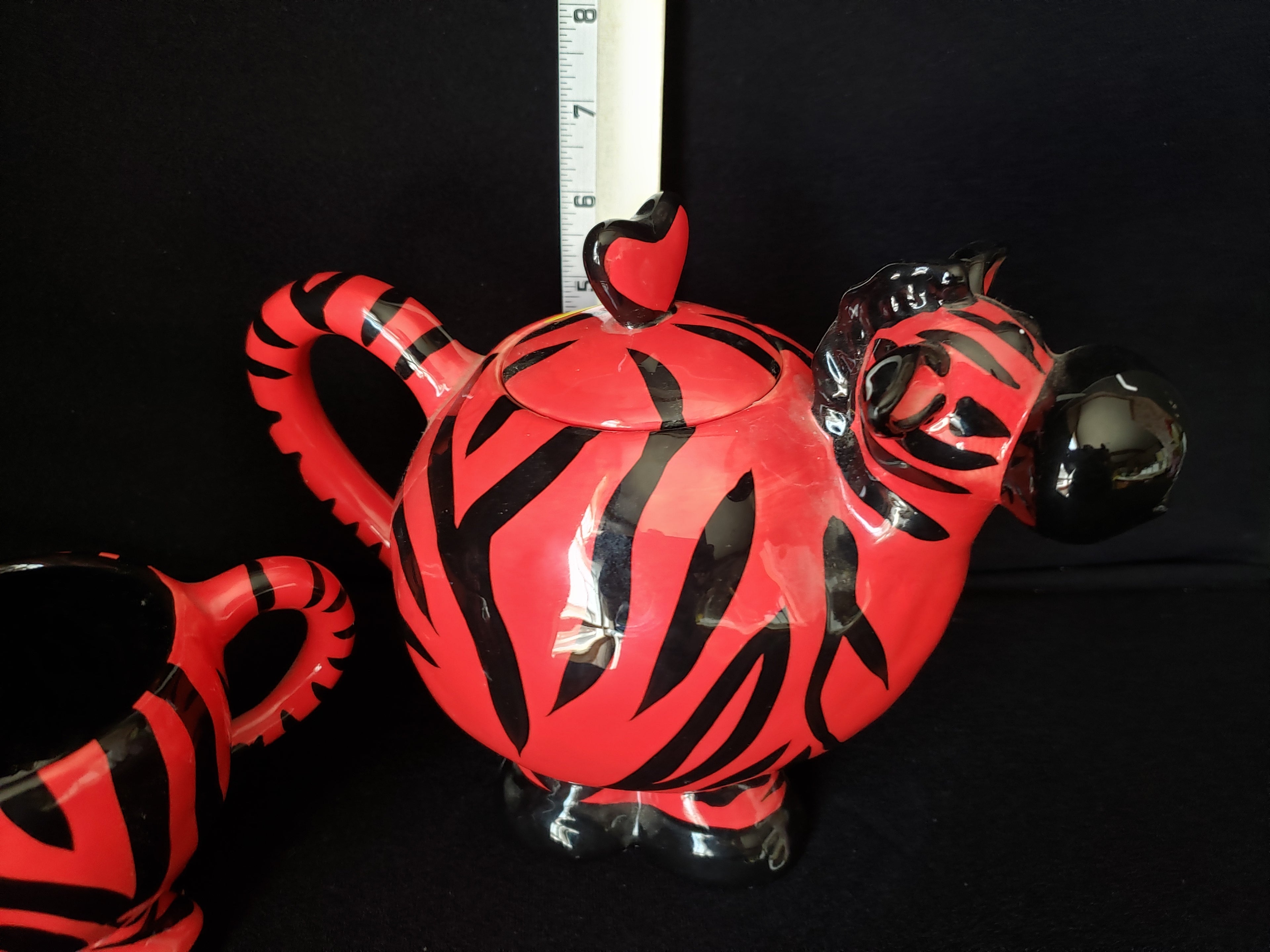 Whimsical Child Kid Collectible Red Zebra Teapot and Tea Cup (lot 2167)