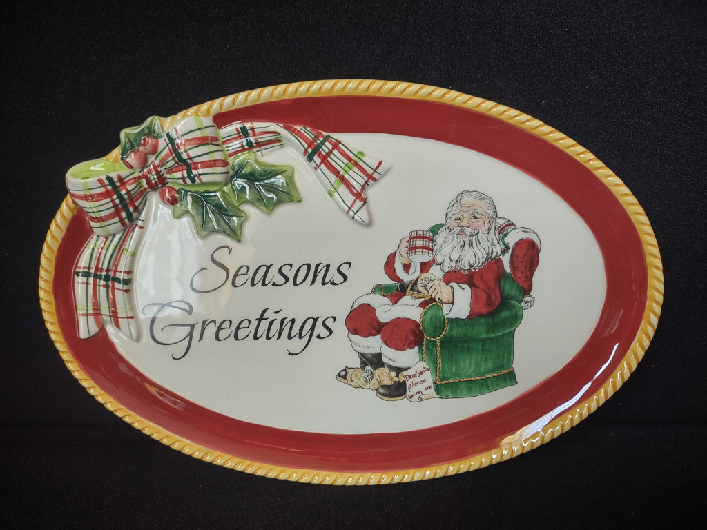 Christmas Fitz and Floyd Seasons Greetings Santa Serving Tray Platter (lot 1524)