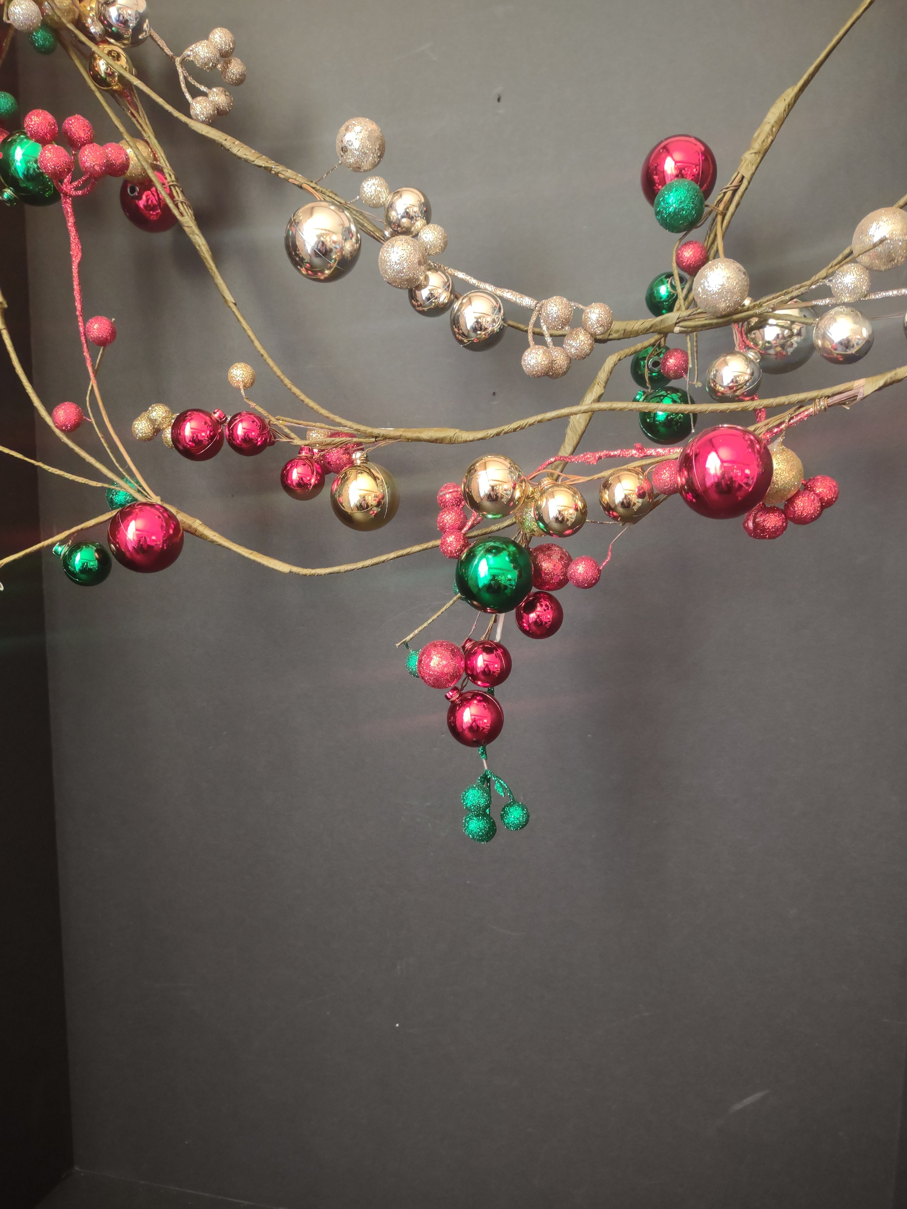 Set 3 Twig Garland 5-1/2 ft Round Ornament Gold Red Green (lot 1268)