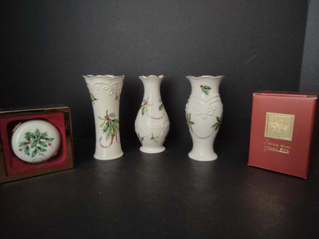 Vintage 2 x Lenox Mini Holley Jewelry Box Small Vase x 3 (1210)
