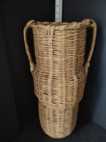 Vintage Wicker Rattan Vase Basket Boho MCM Chic Two Handles Woven 20"(lot 3118)