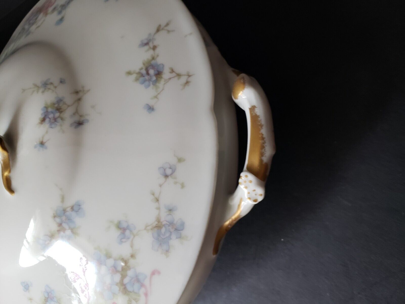 Haviland Limoges France Round Tureen Gold Trim Pink Blue Forget Me Not (lot 572)