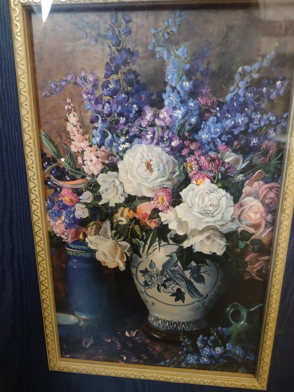 Randomlane Bouquet of Roses Delphinium Golden Navy Wall Design (lot 2626c)