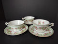 Coronet Limoges France 3 x Tea Cup Mint Band Gold Trim Pink Rose (lot 548)