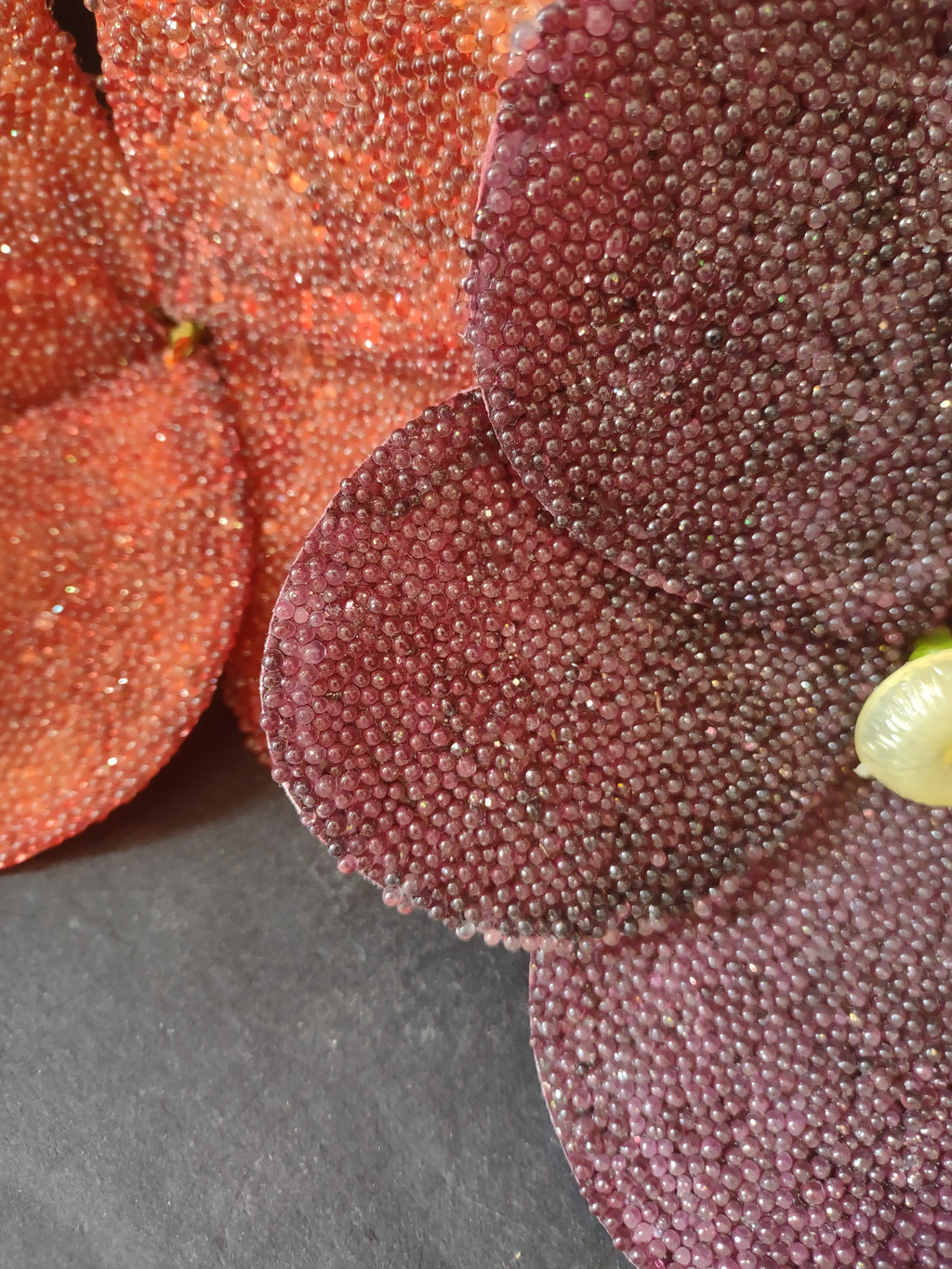 Vintage Bead Seed on Silk Flower x 4 Red Purple (lot 3024)