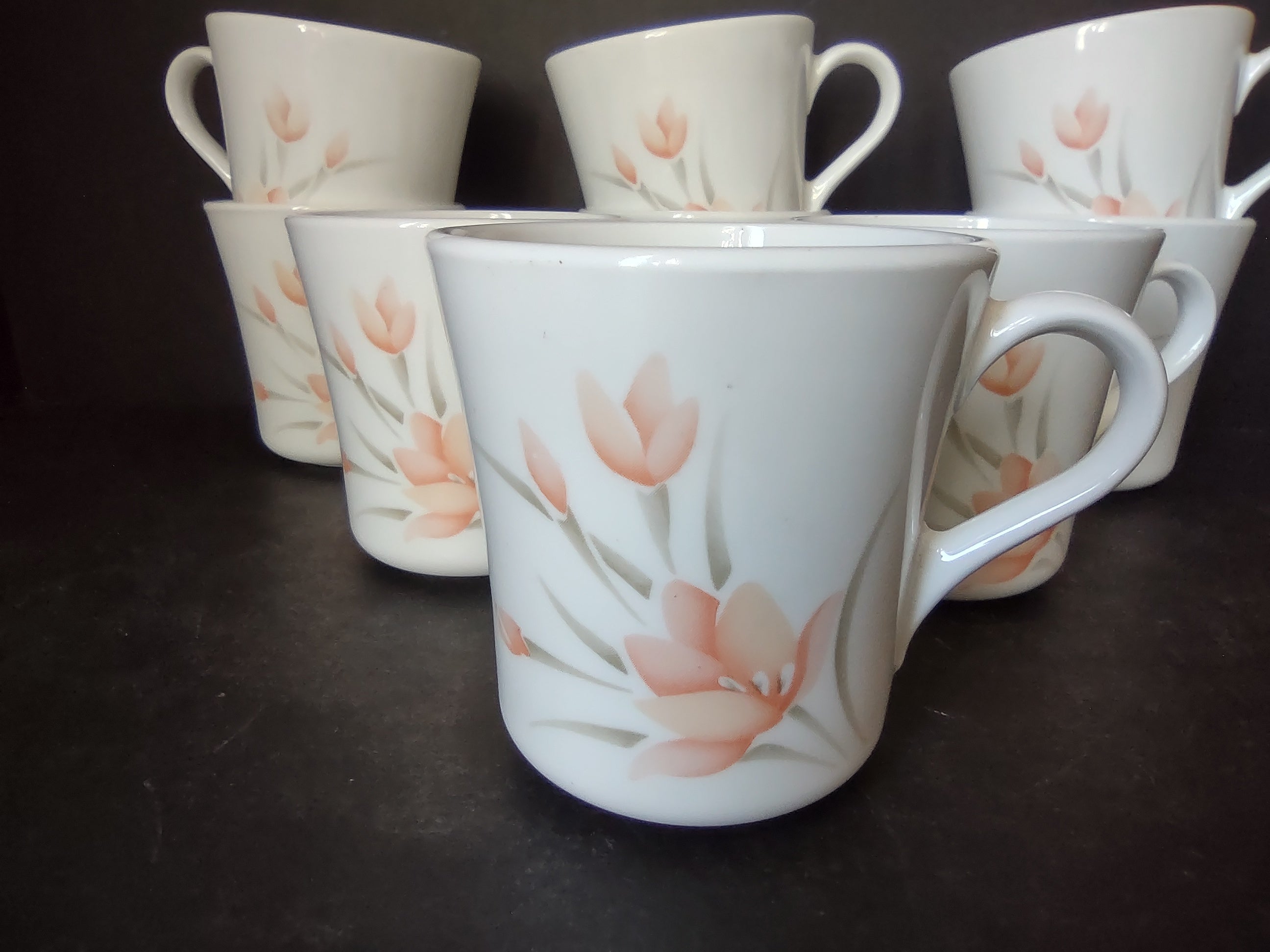 Corelle Peach Floral Tea Coffee Cup Mug x 9 (lot 2966c)