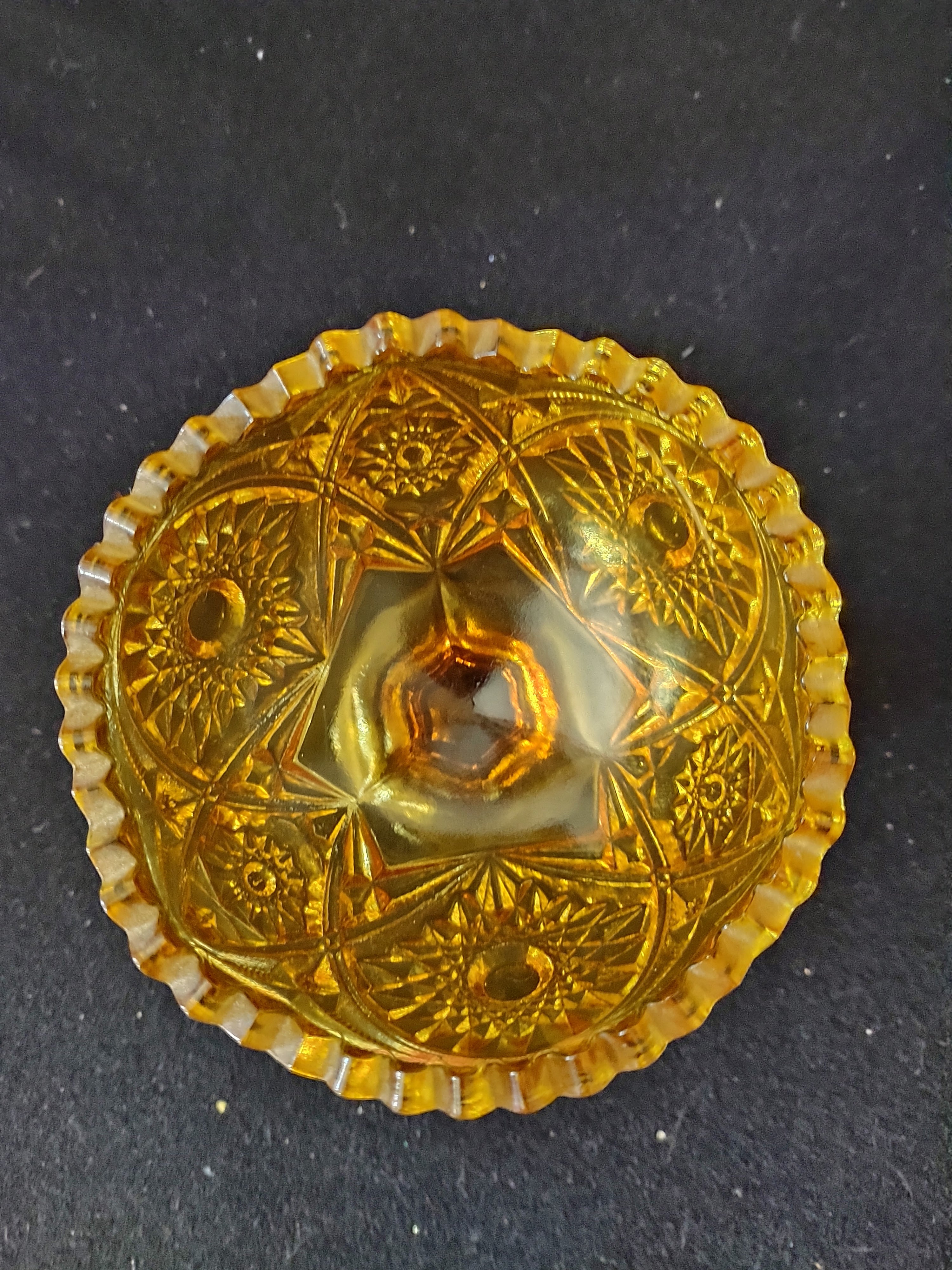 Vintage Kemple Wheaton Amber Glass Starburst Sawtooth Pedestal (Lot 3891)