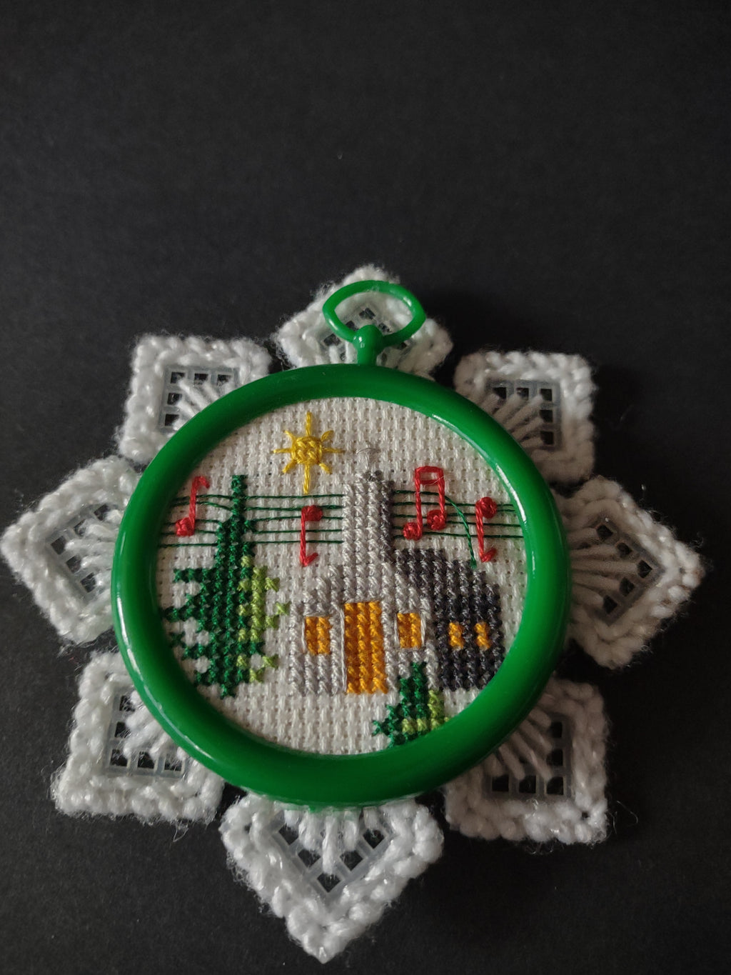 Christmas 3 Plastic Canvas 3 Cross Stitch Ornaments Handmade (Lot 4757)