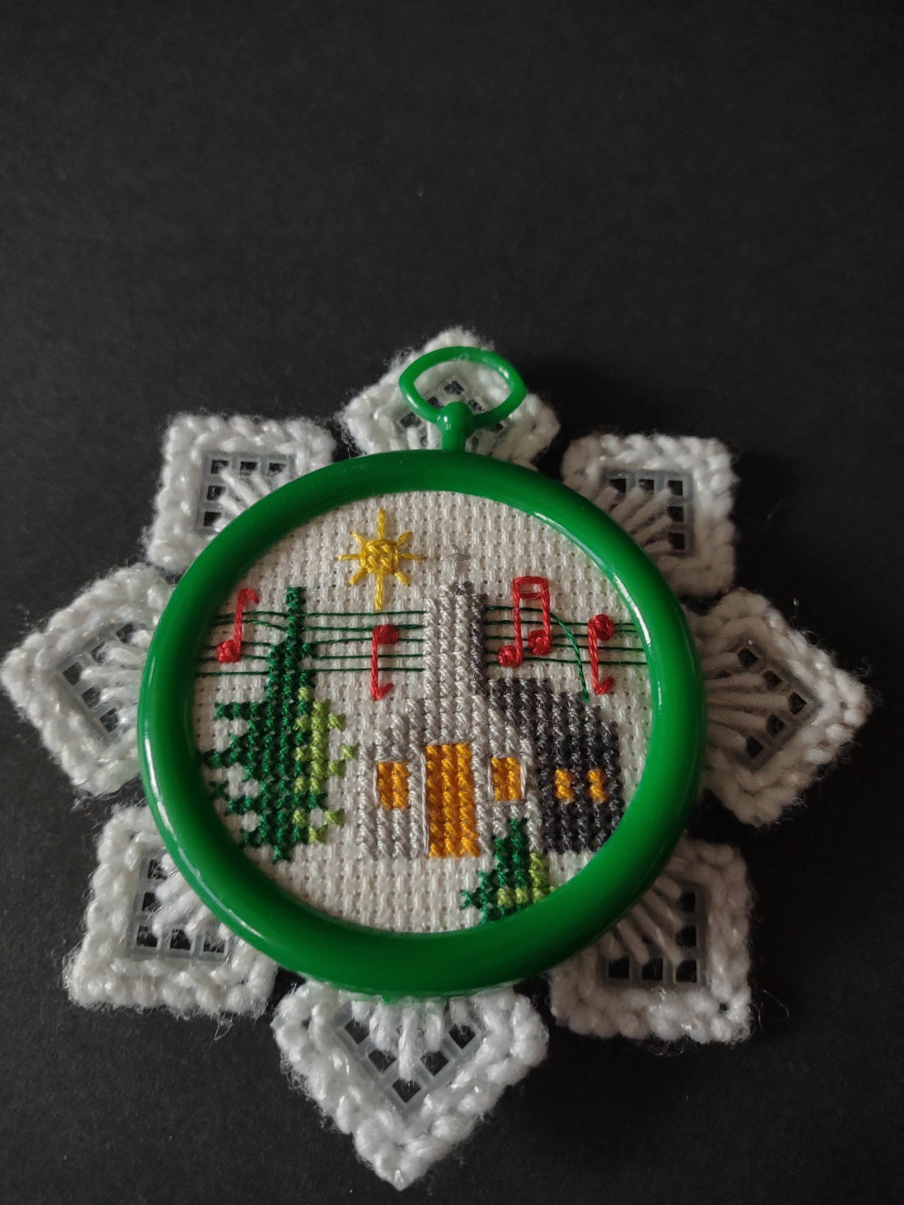 Christmas 3 Plastic Canvas 3 Cross Stitch Ornaments Handmade (Lot 4757)