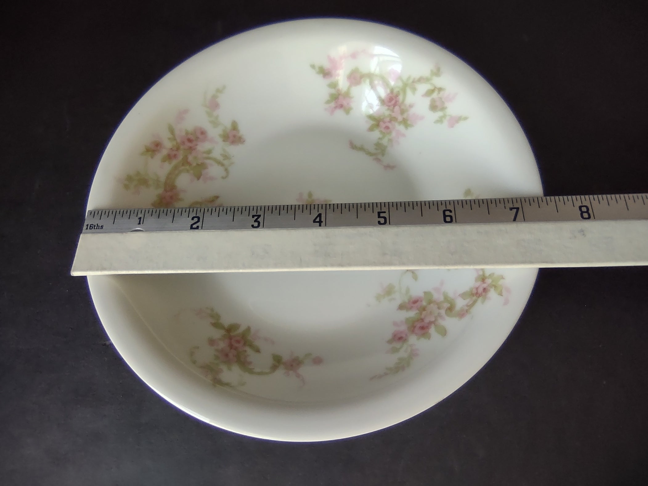Haviland Limoges 3 x Cream Soup Plate Pink Rose Green Ribbon (lot 891)
