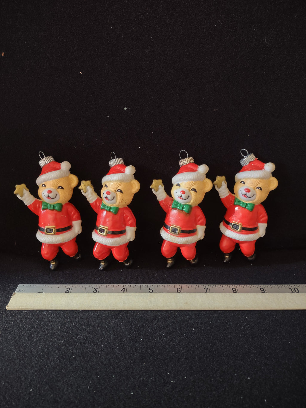 Vintage Christmas Ornament Plastic Santa Bear Star Set Of 4 (Lot 4501)