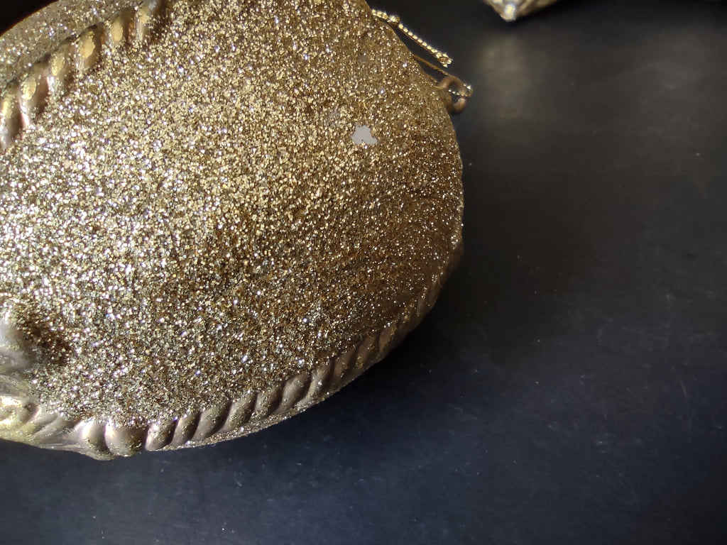 Lot of 4 Round Golden Glittery Christmas Ornaments (lot 1746)